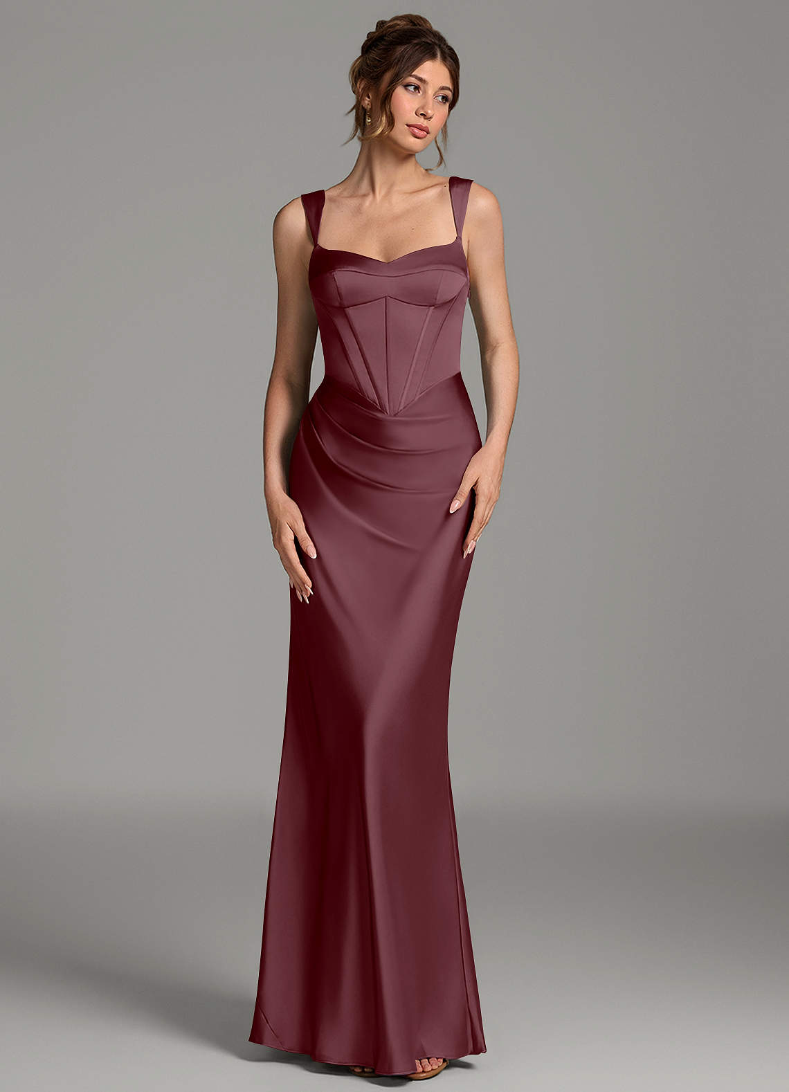 Mela Sheath Sweetheart Stretch Satin Bridesmaid Dress in Sangria