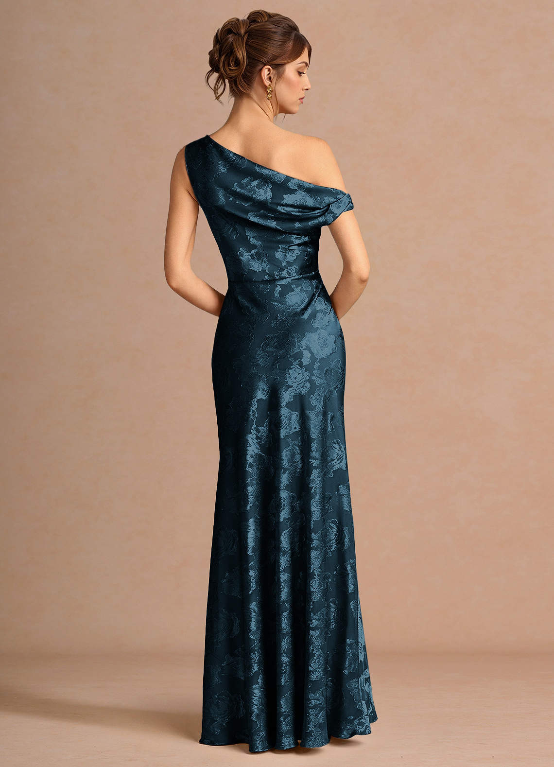 Kismet Mermaid One-Shoulder Fil Coupé Wedding Guest Dress in Navy