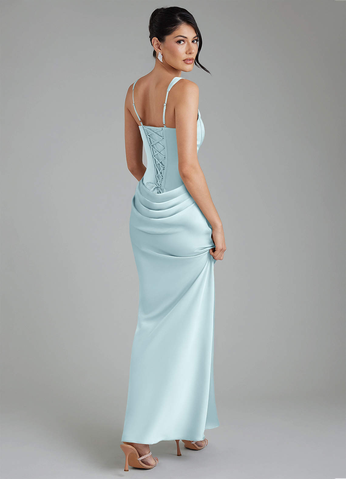 Etta Mermaid Square-Neck Stretch Satin Bridesmaid Dress in Cloud Blue