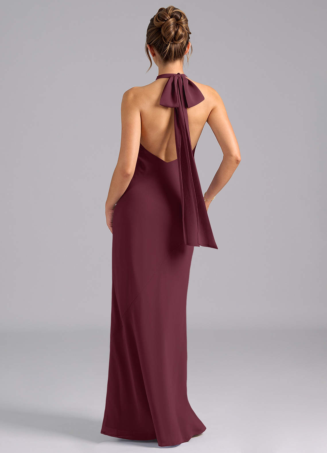 Velli Mermaid Halter Chiffon Bridesmaid Dress in Cabernet