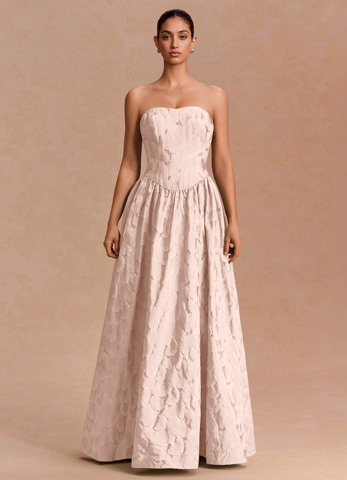 Adelia A-Line Corset Jacquard Evening Dress in Baby Pink