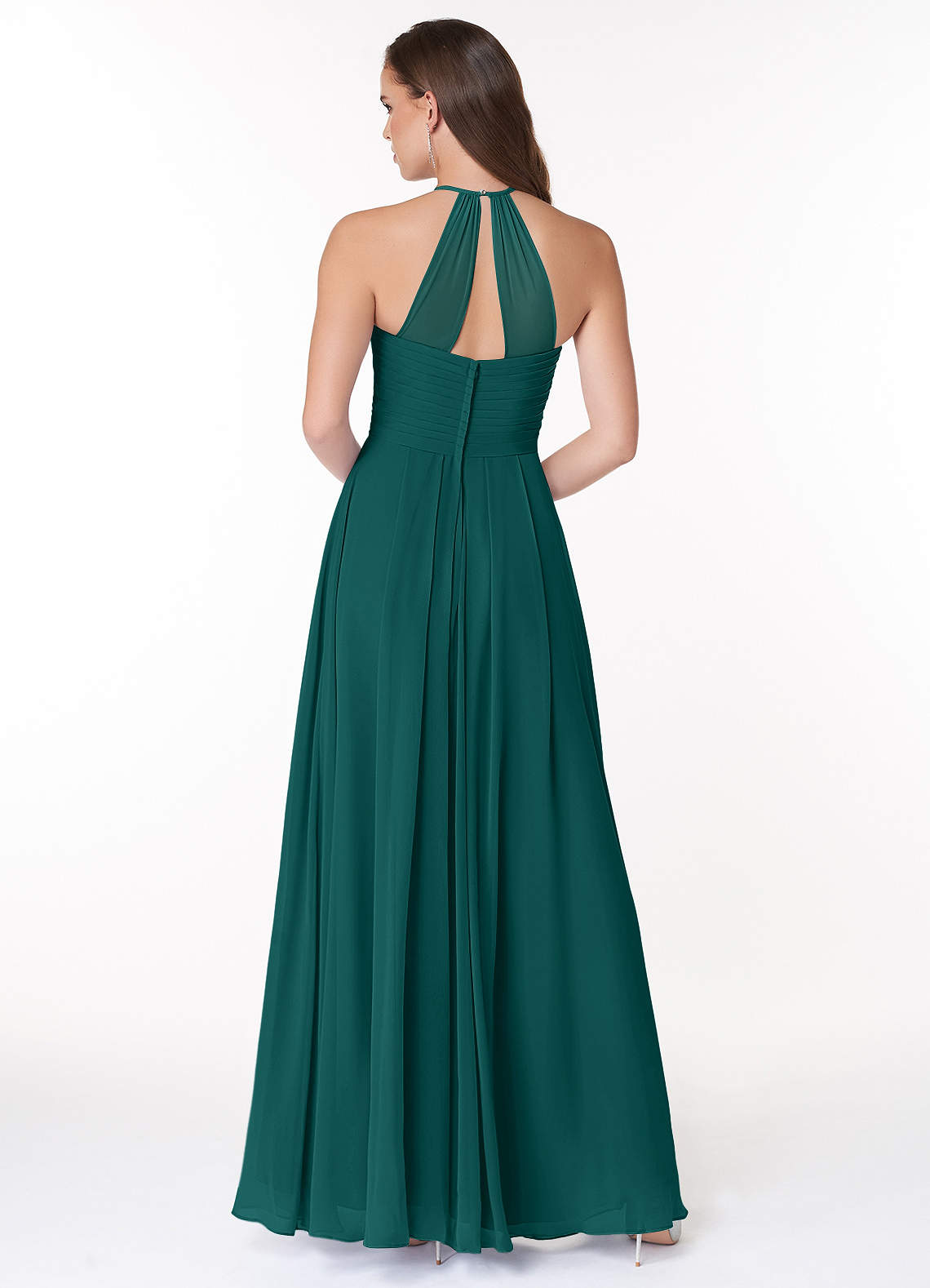 Ginger A-Line Halter Chiffon Bridesmaid Dress in Peacock