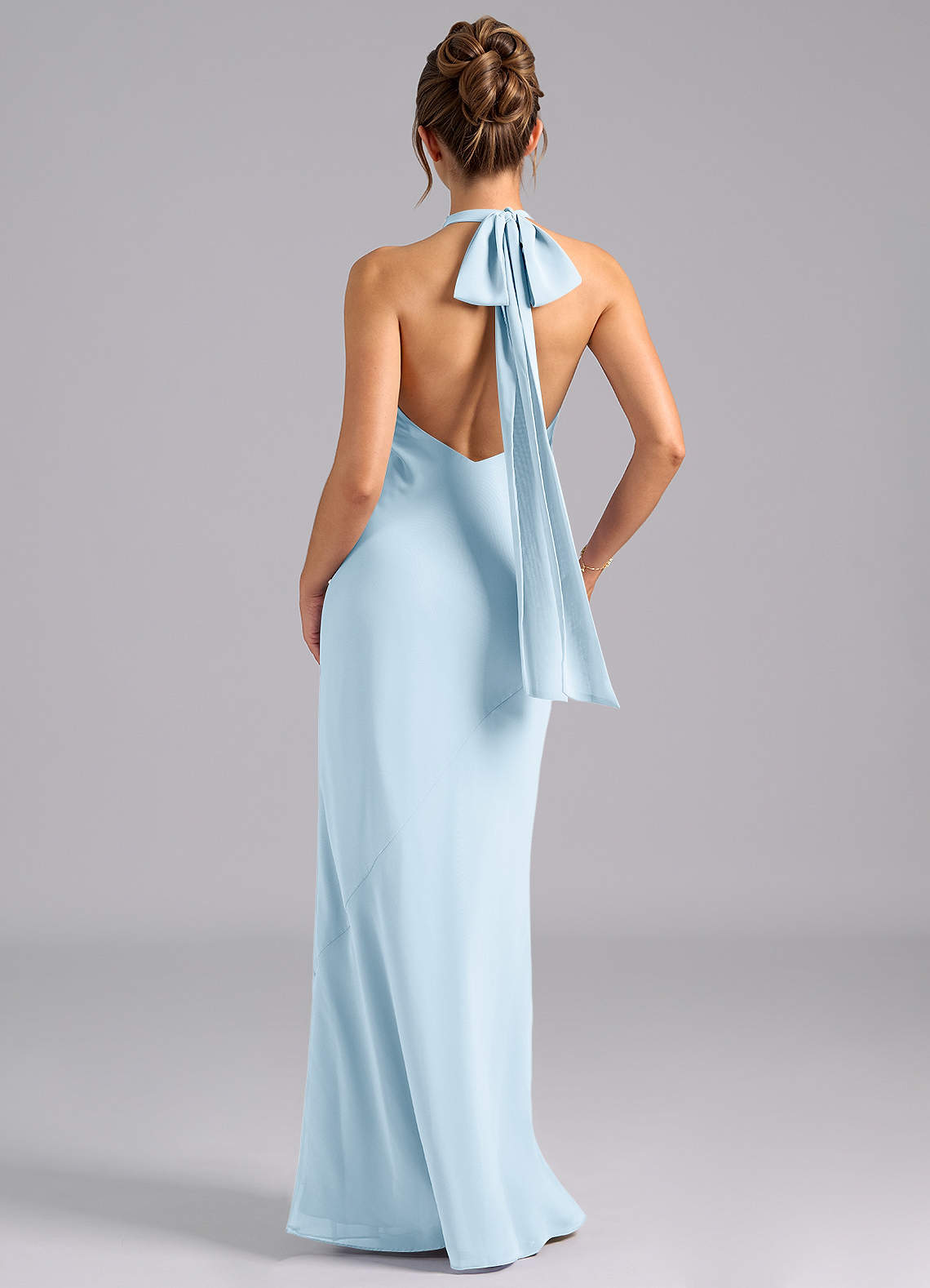 Velli Mermaid Halter Chiffon Bridesmaid Dress in Sky Blue