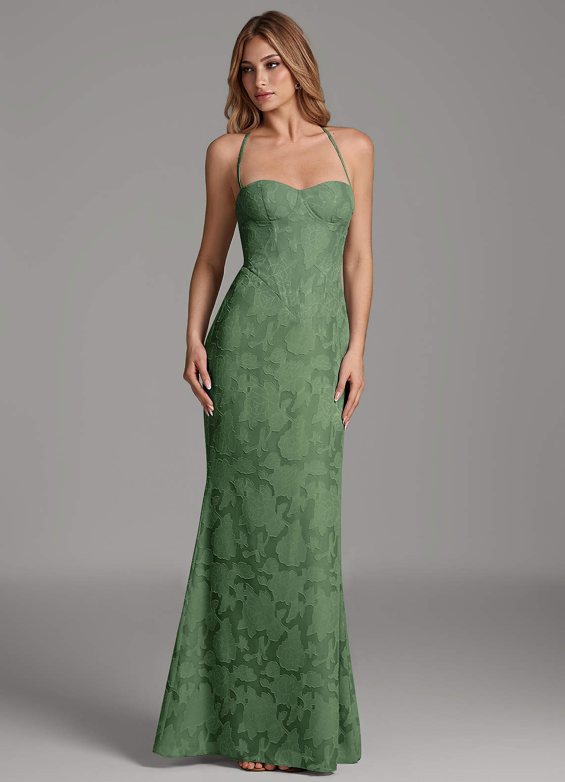Dara Mermaid Sweetheart Floral Burnout Bridesmaid Dress in Eucalyptus