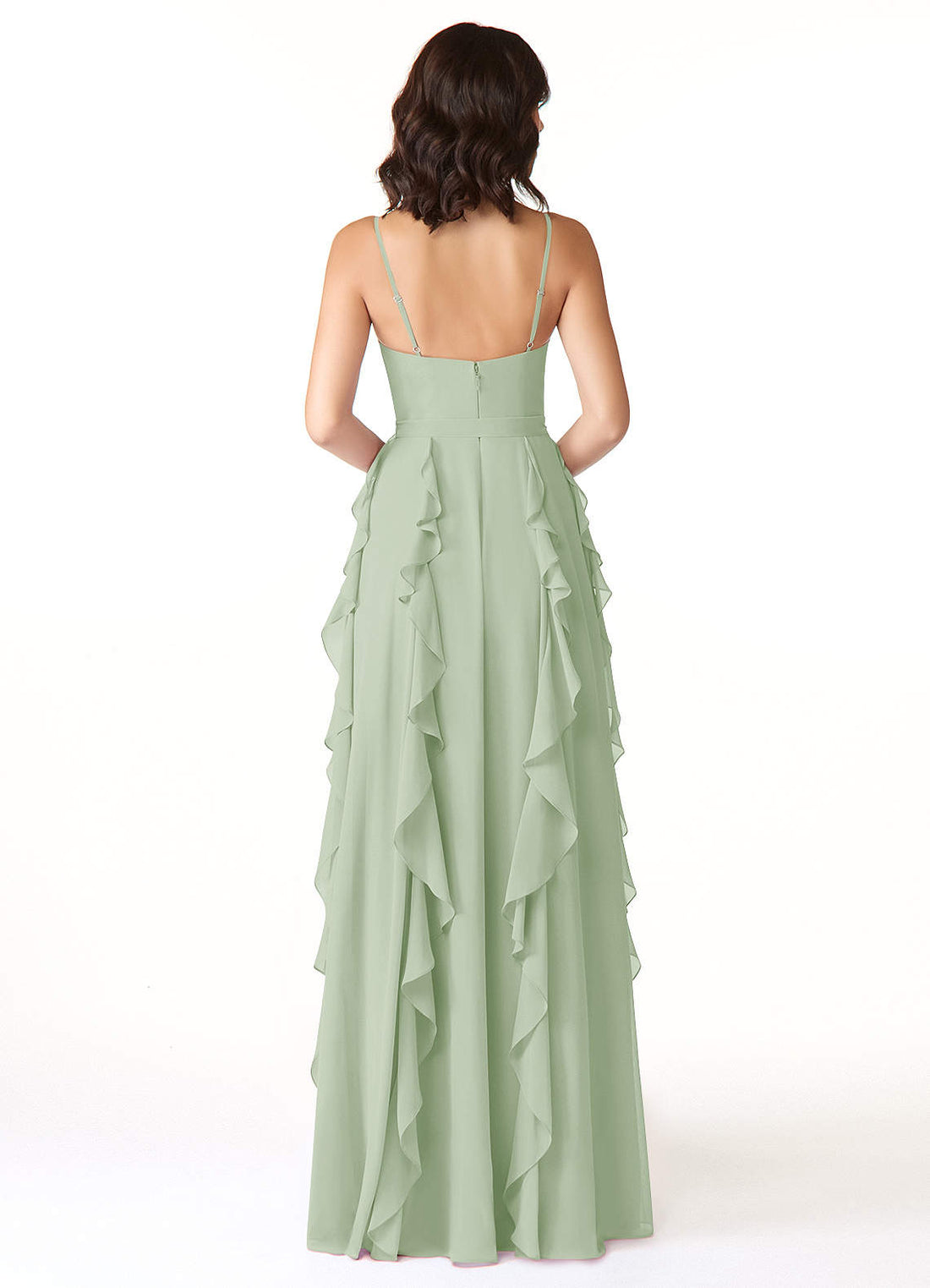 Peyton A-Line V-Neck Chiffon Bridesmaid Dress in Dusty Sage
