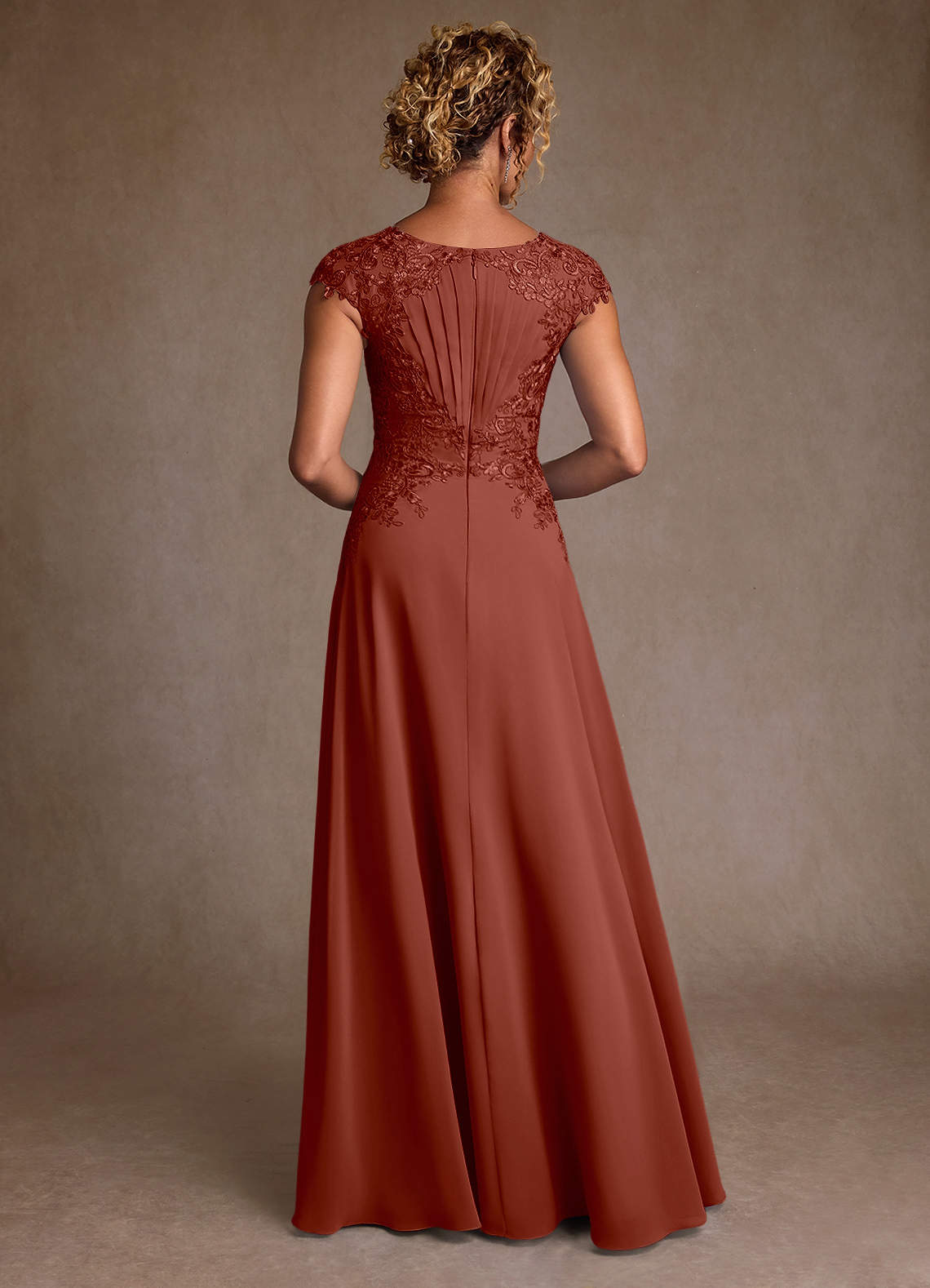 Christi A-Line Scoop-Neck Chiffon and Lace Mother of the Bride Dress in Auburn