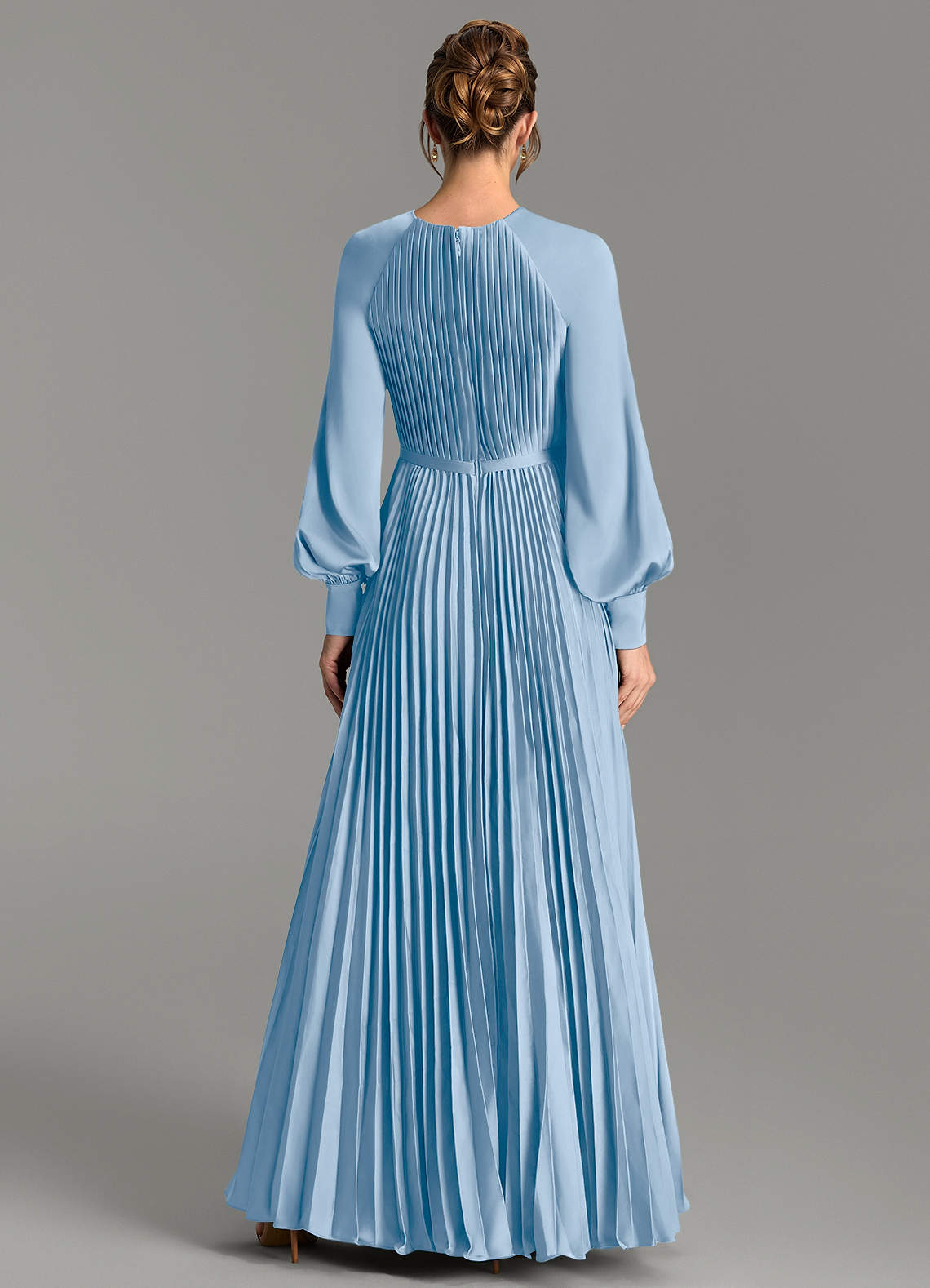 Grayson A-Line Scoop-Neck Stretch Satin Bridesmaid Dress in Powder Blue