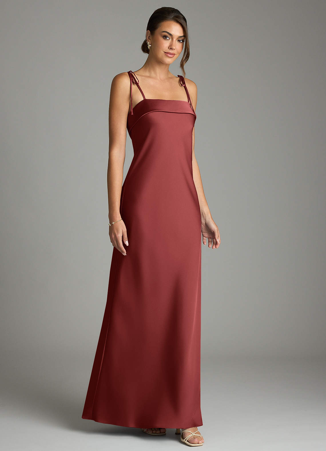 Ellia Sheath Straight-Neck Stretch Satin Bridesmaid Dress in Terracotta