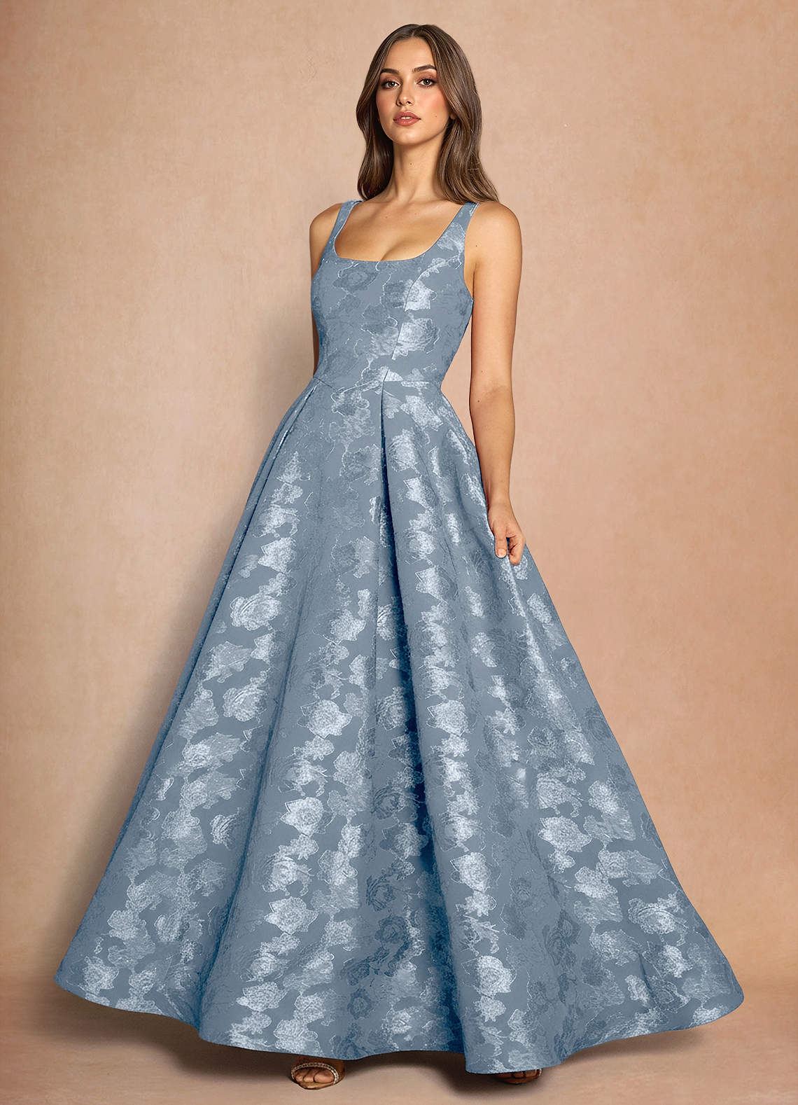 Briac A-Line Scoop-Neck Fil Coupé Evening Dress in Lemon Sorbet
