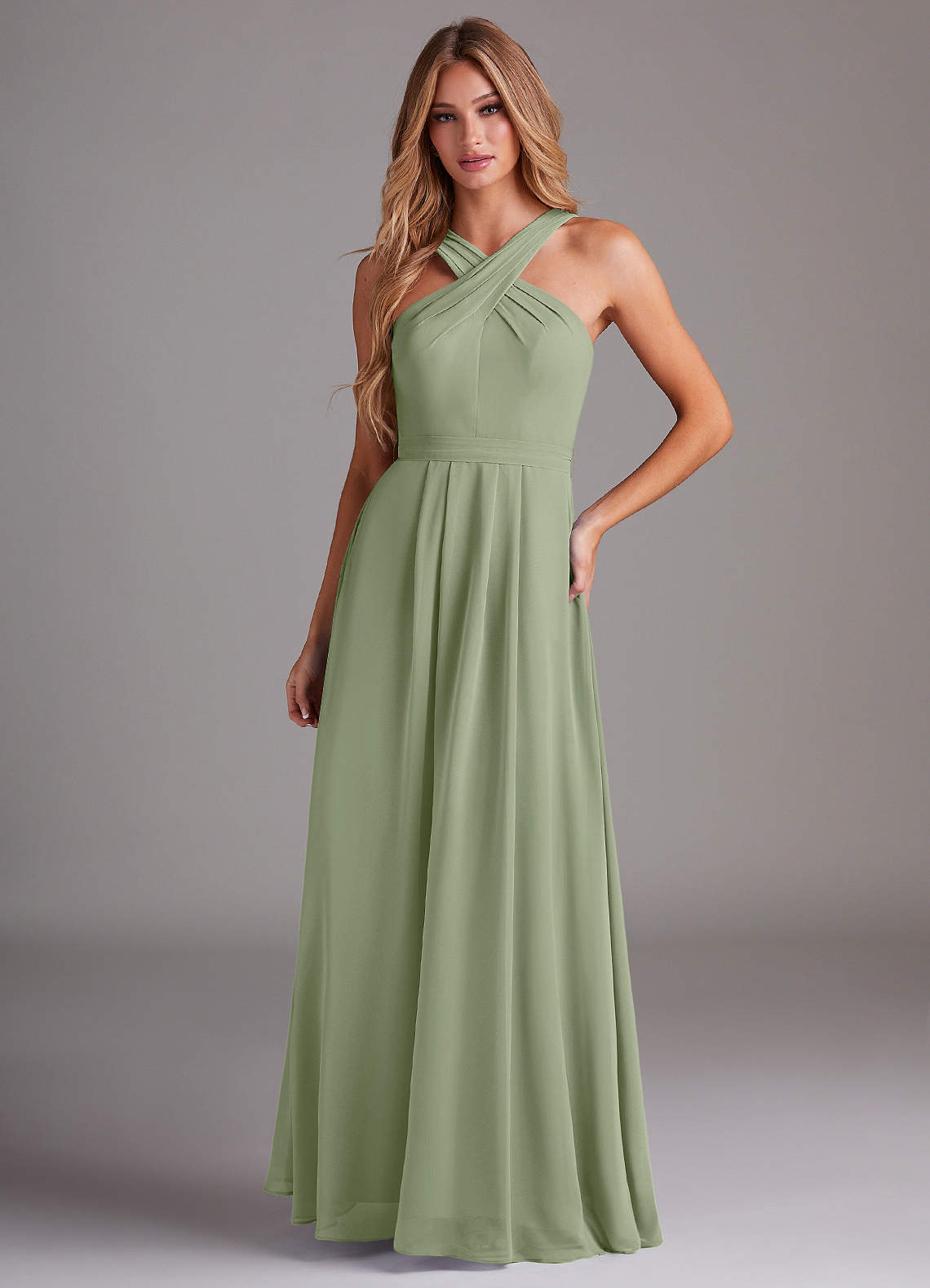 Dixie A-Line Halter Chiffon Bridesmaid Dress in Pistachio