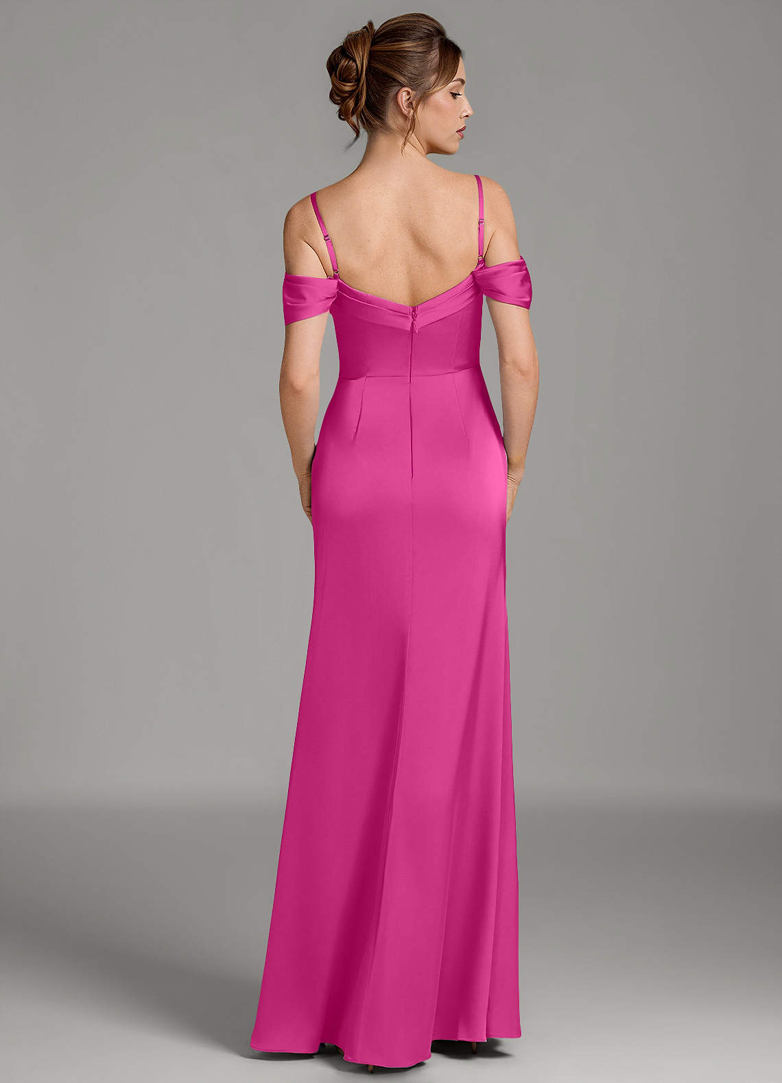 Wyatt Mermaid Off-the-Shoulder Stretch Satin Bridesmaid Dress in Fuchsia