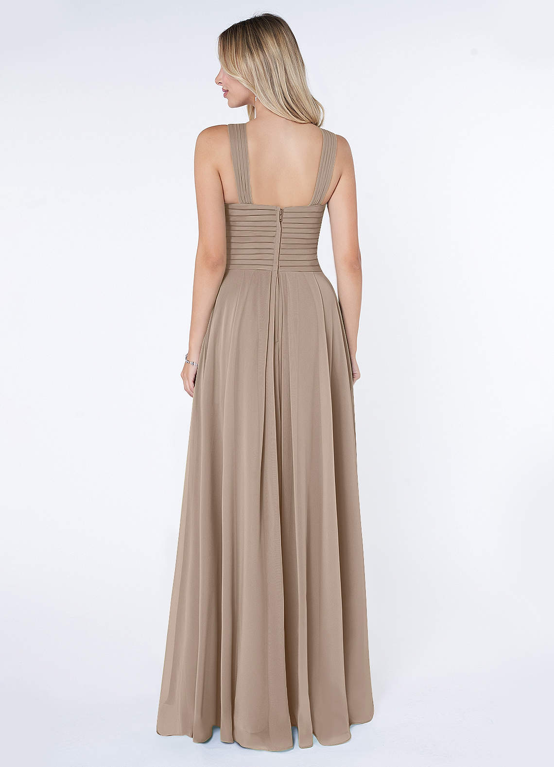 Kaleigh A-Line Halter Chiffon Bridesmaid Dress in Taupe