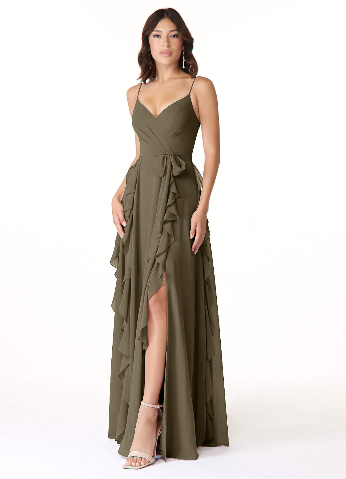 Peyton A-Line V-Neck Chiffon Bridesmaid Dress in Willow Green