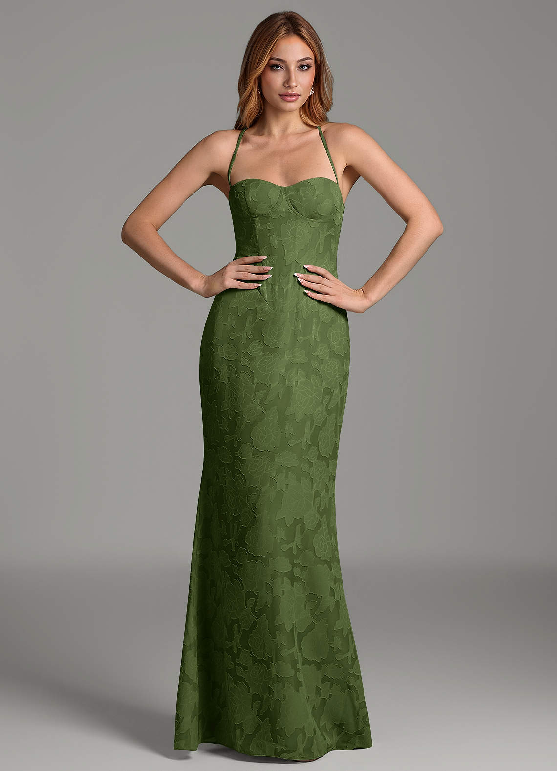 Dara Mermaid Sweetheart Floral Burnout Bridesmaid Dress in Olive