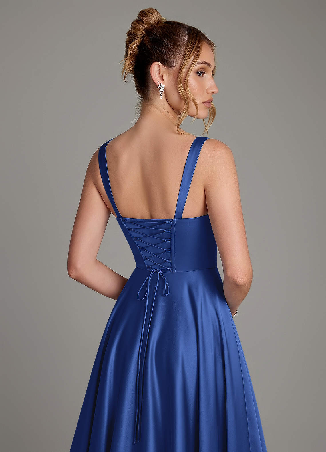 Azaria A-Line Square-Neck Stretch Satin Bridesmaid Dress in Royal Blue