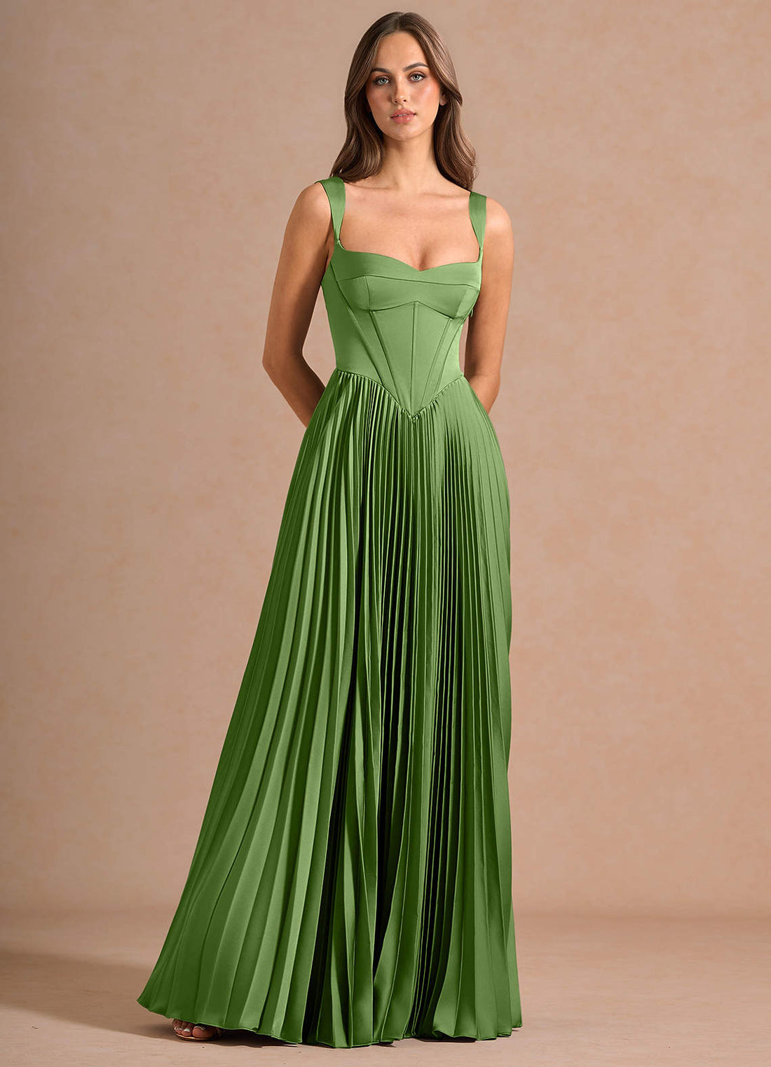 Avenelle A-Line Sweetheart Stretch Satin Wedding Guest Dress in Herb Green