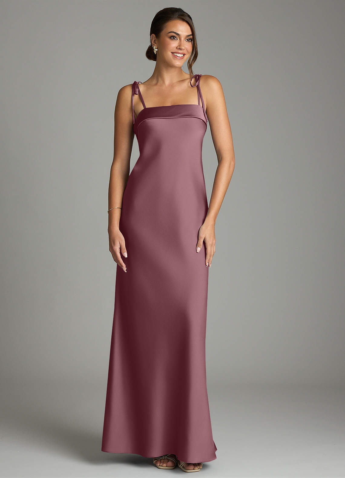Ellia Sheath Straight-Neck Stretch Satin Bridesmaid Dress in Amethyst