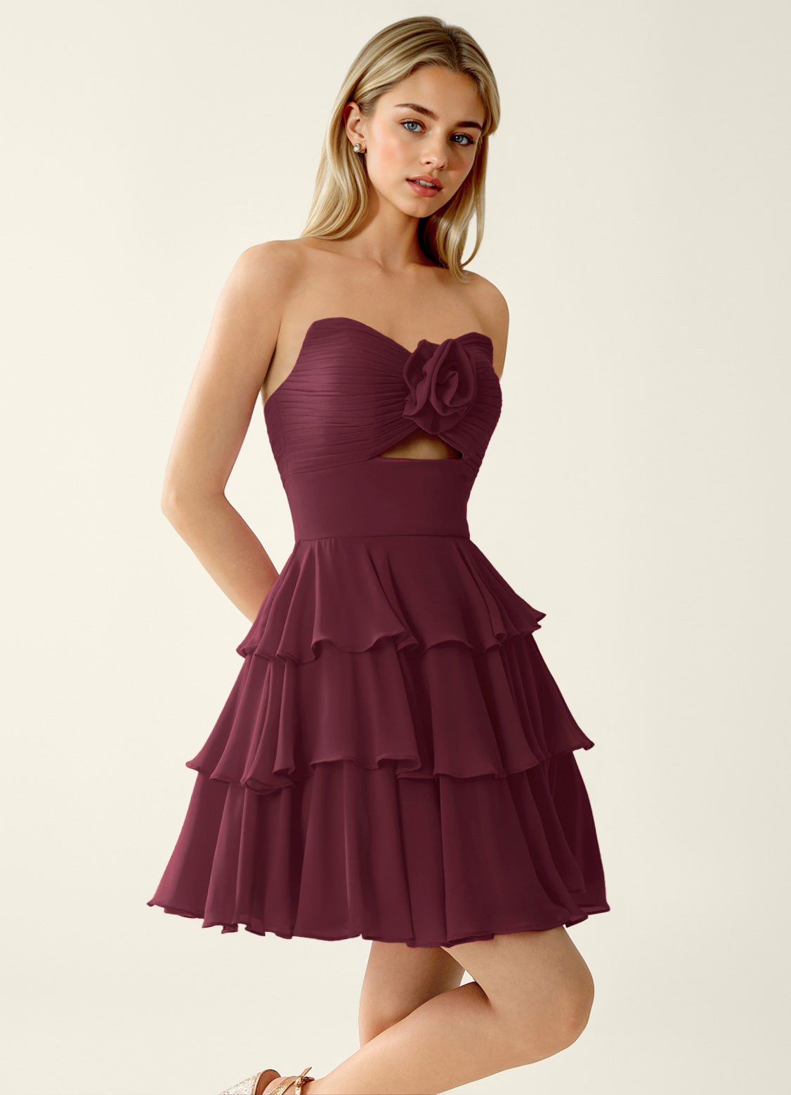 Orosecy A-Line Mini Strapless Chiffon Prom Dress in Wine - photo 5