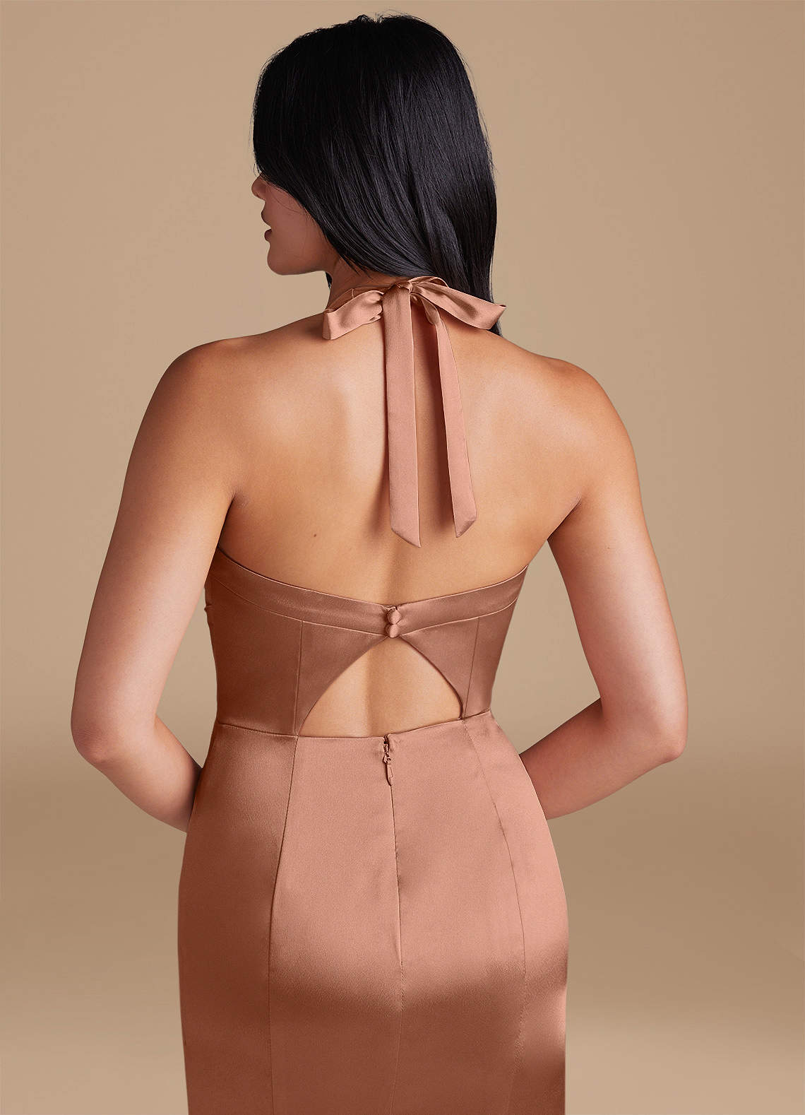 Emeria Sheath Halter Metallic Satin Bridesmaid Dress in Bronzer