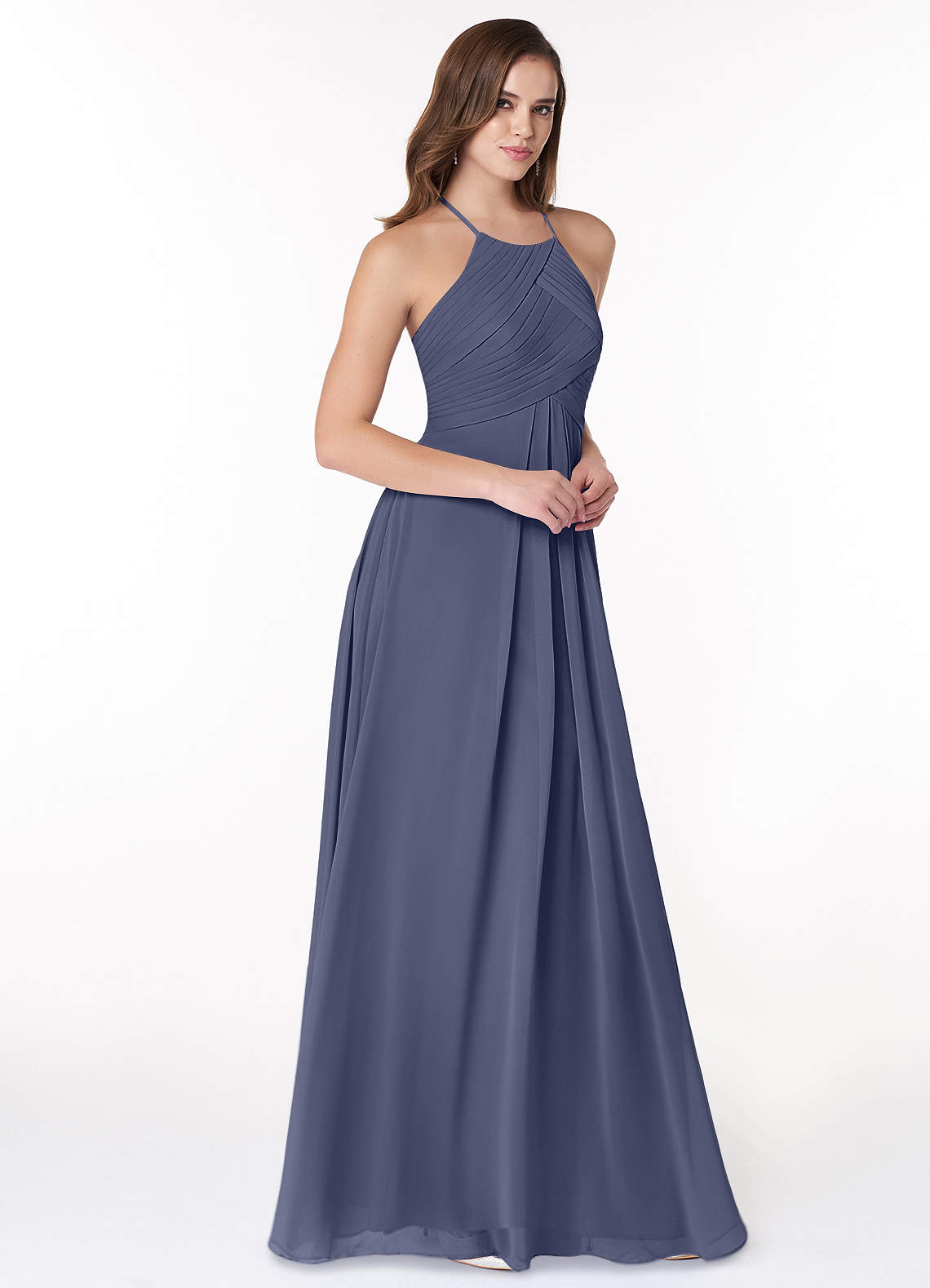Ginger A-Line Halter Chiffon Bridesmaid Dress in Stormy