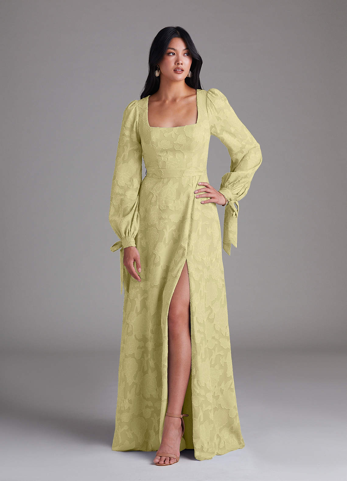Leonia A-Line Square-Neck Stretch Satin Bridesmaid Dress in Lemon Sorbet