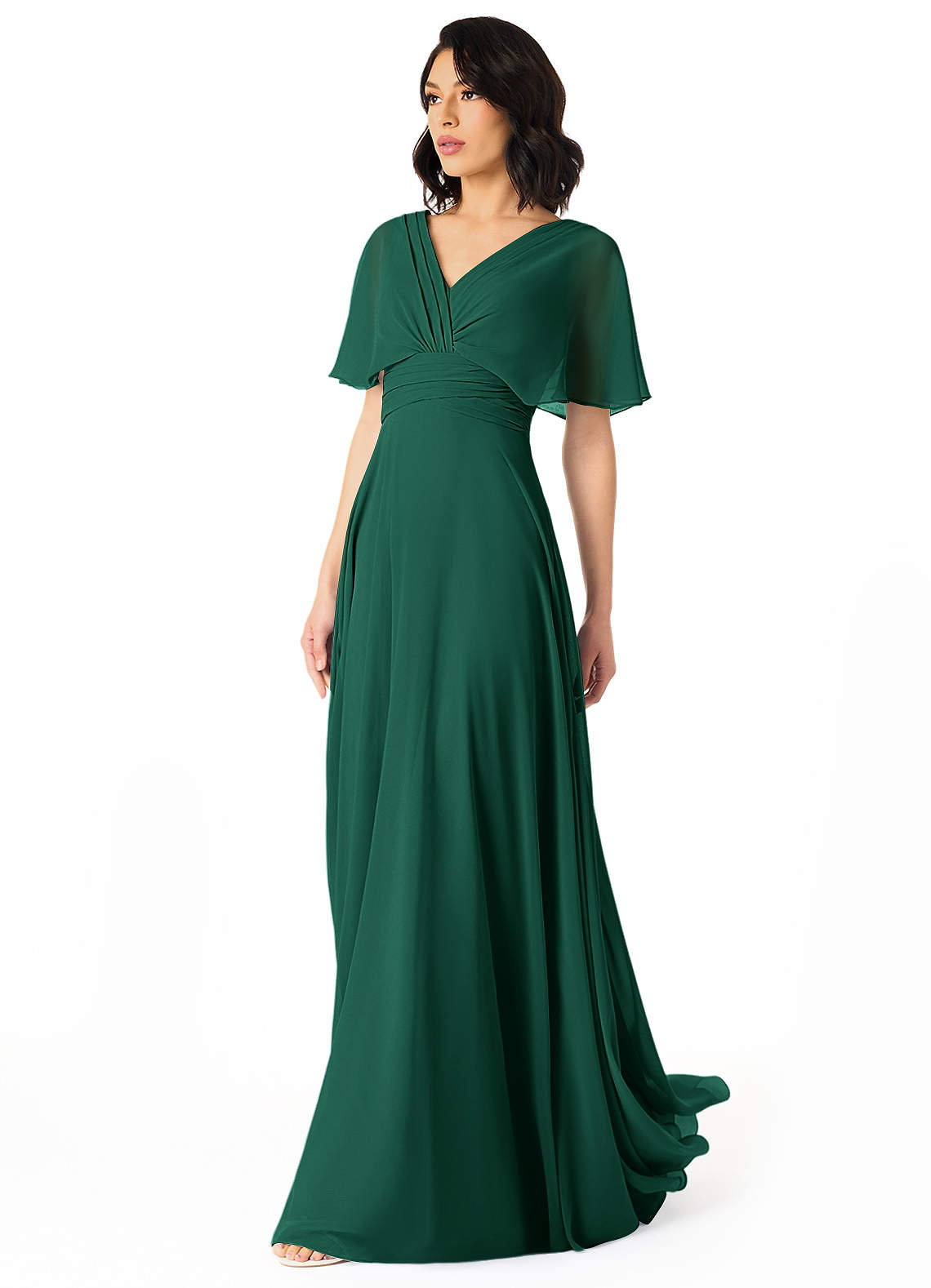 Pamela A-Line V-Neck Chiffon Bridesmaid Dress in Emerald