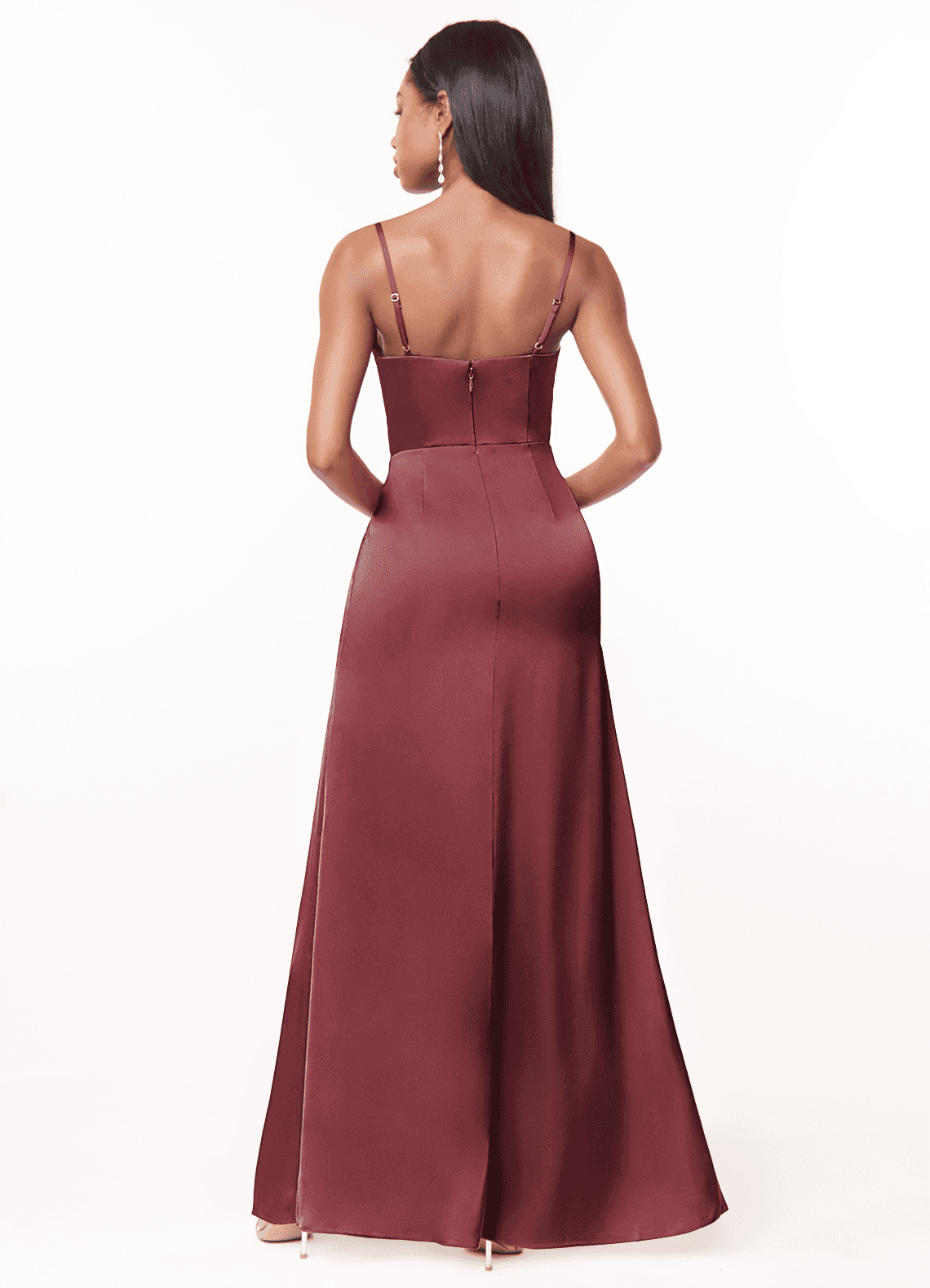Maci A-Line V-Neck Stretch Satin Bridesmaid Dress in Merlot
