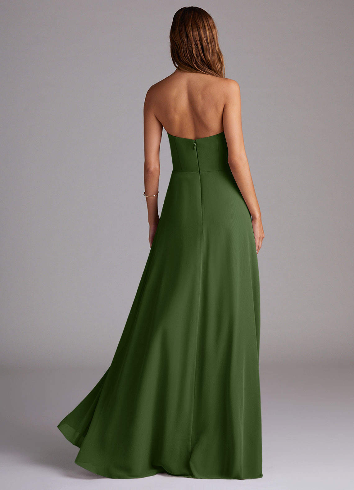 Wren A-Line Straight-Neck Chiffon Bridesmaid Dress in Olive