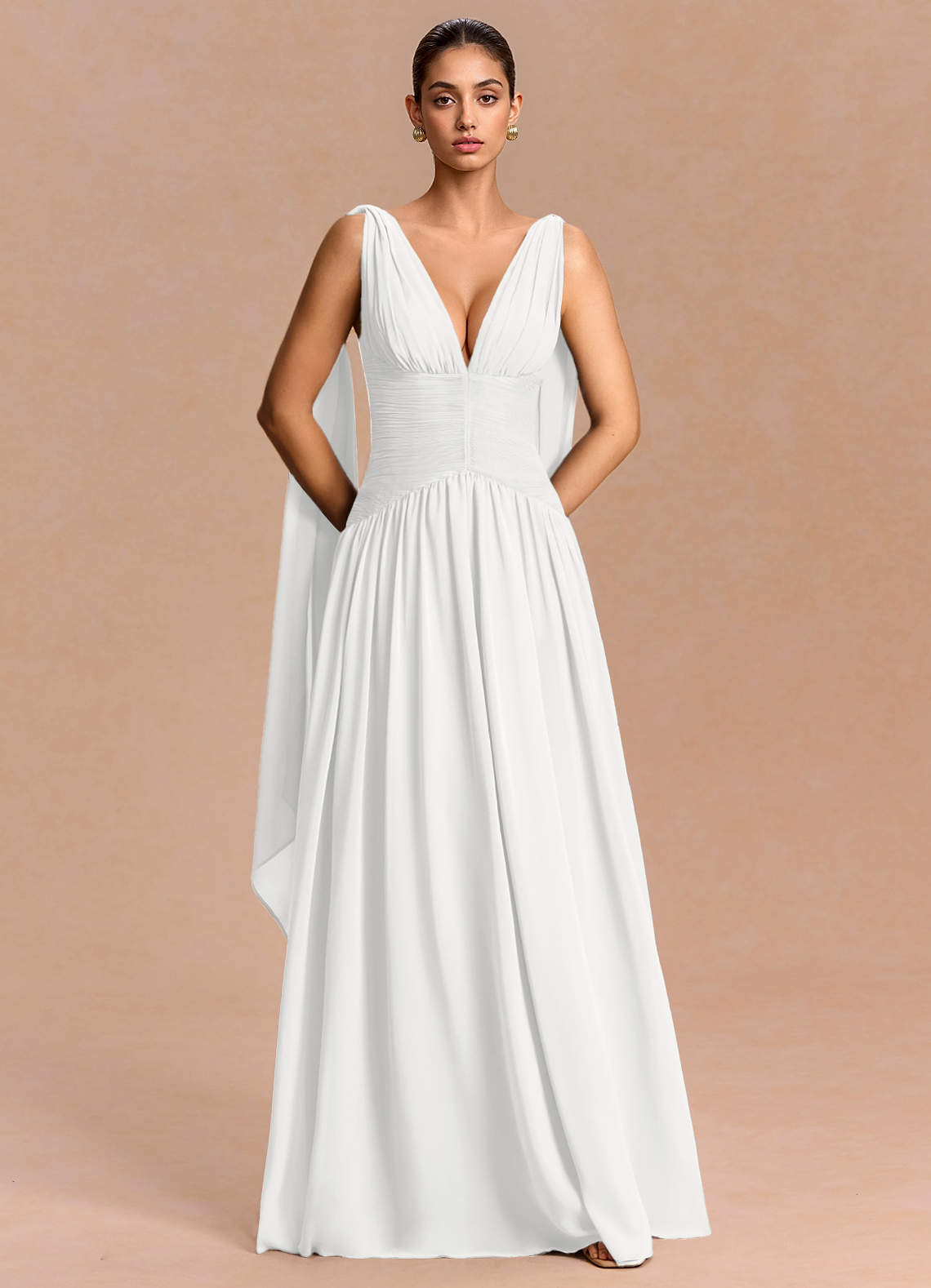 Eluney A-Line V-Neck Chiffon Evening Dress in Haze blue