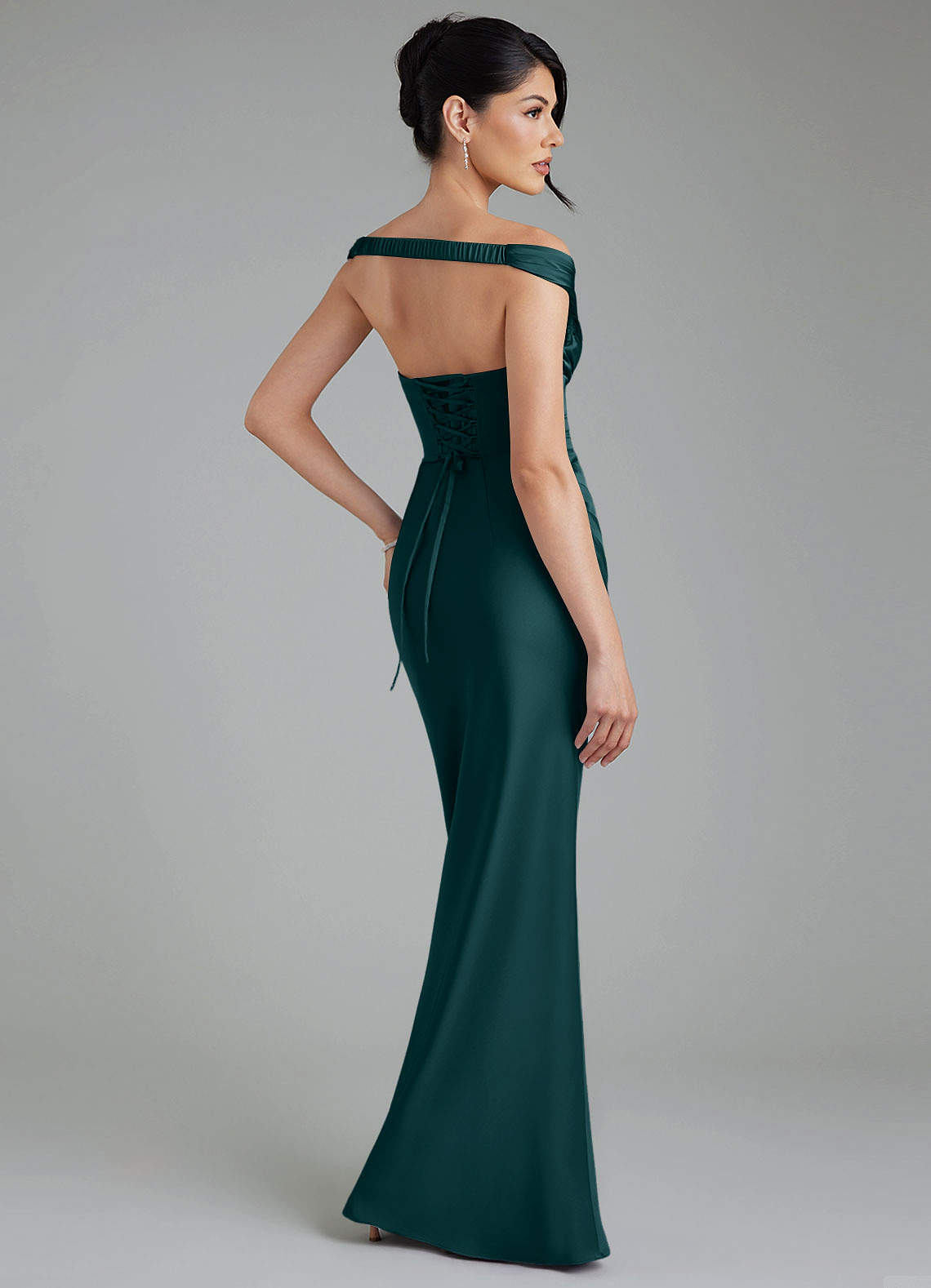 Stella Sheath V-Neck Stretch Satin Bridesmaid Dress in Pine
