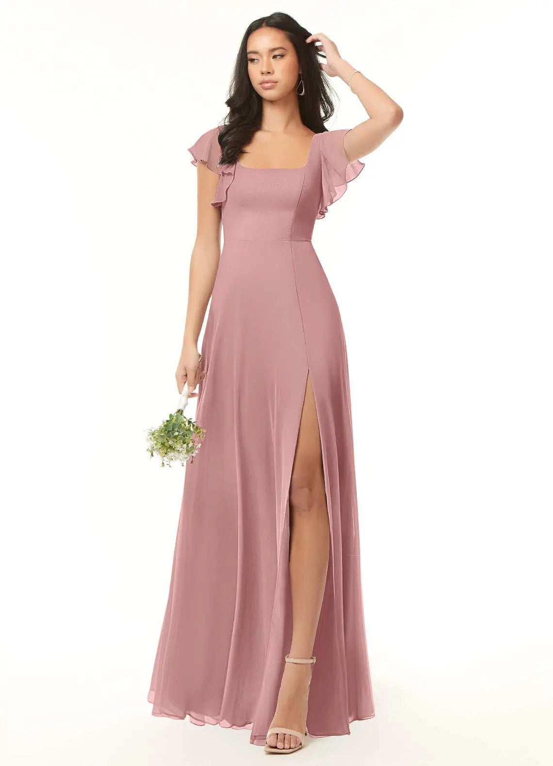 Bondi A-Line Square-Neck Chiffon Bridesmaid Dress in dusty rose