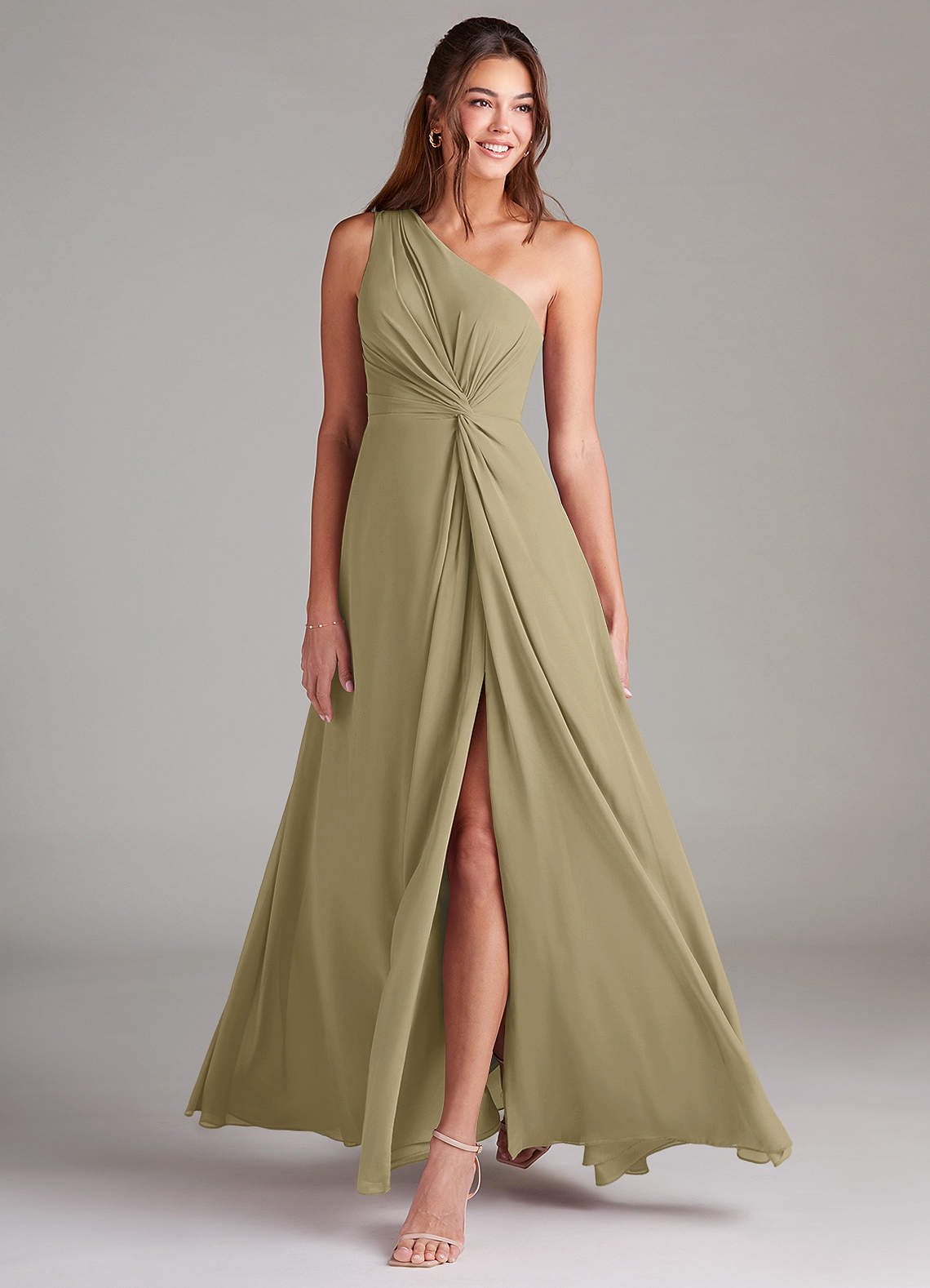 Brooke A-Line One-Shoulder Chiffon Bridesmaid Dress in Moss Green