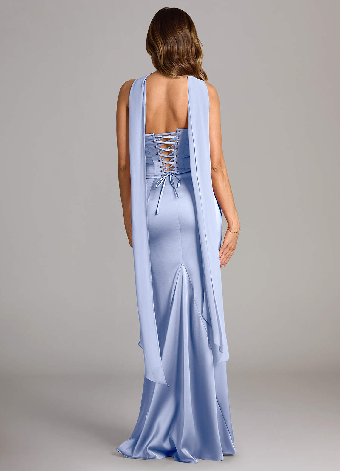 Sorrel Mermaid Cowl-Neck Stretch Satin and Chiffon Bridesmaid Dress in Ice