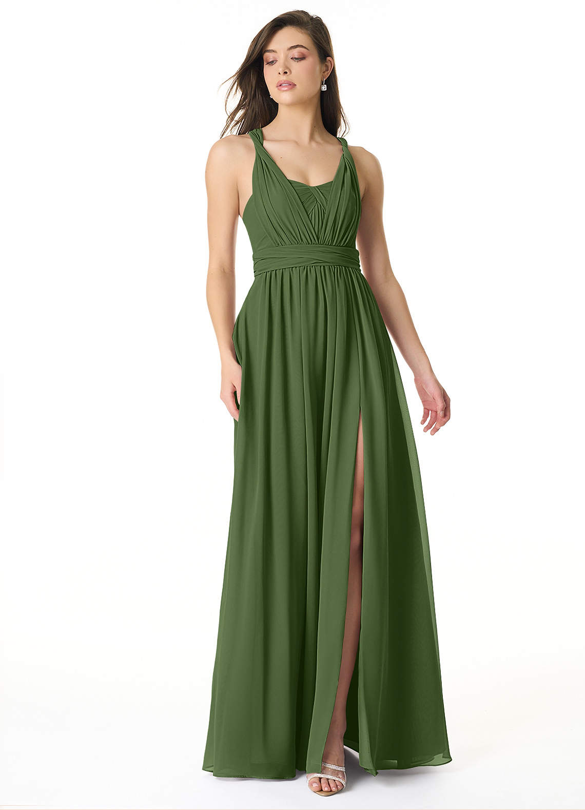 Olani A-Line V-Neck Chiffon Bridesmaid Dress in Olive