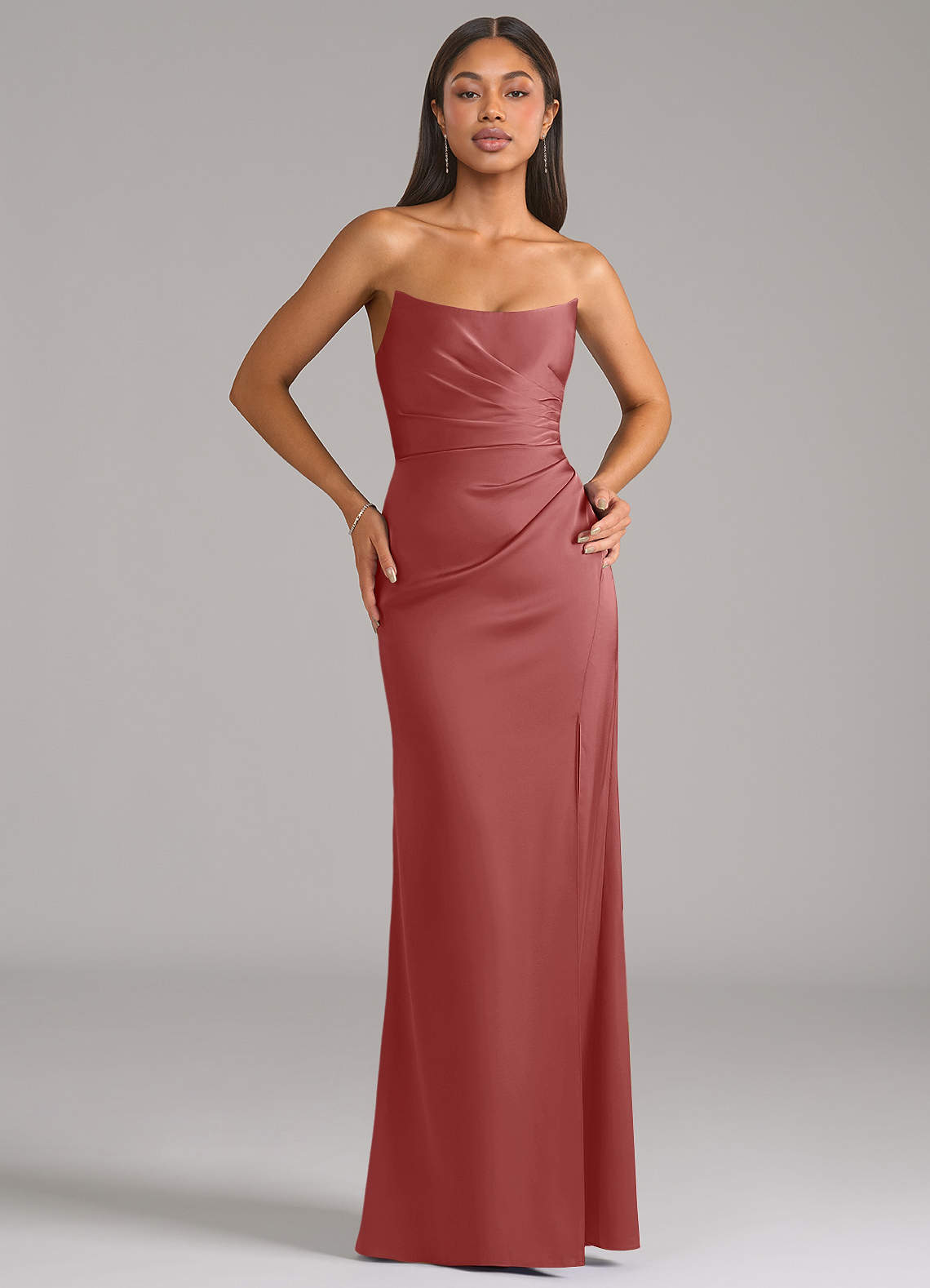 Marla Sheath Strapless Stretch Satin Bridesmaid Dress in Antique Rose