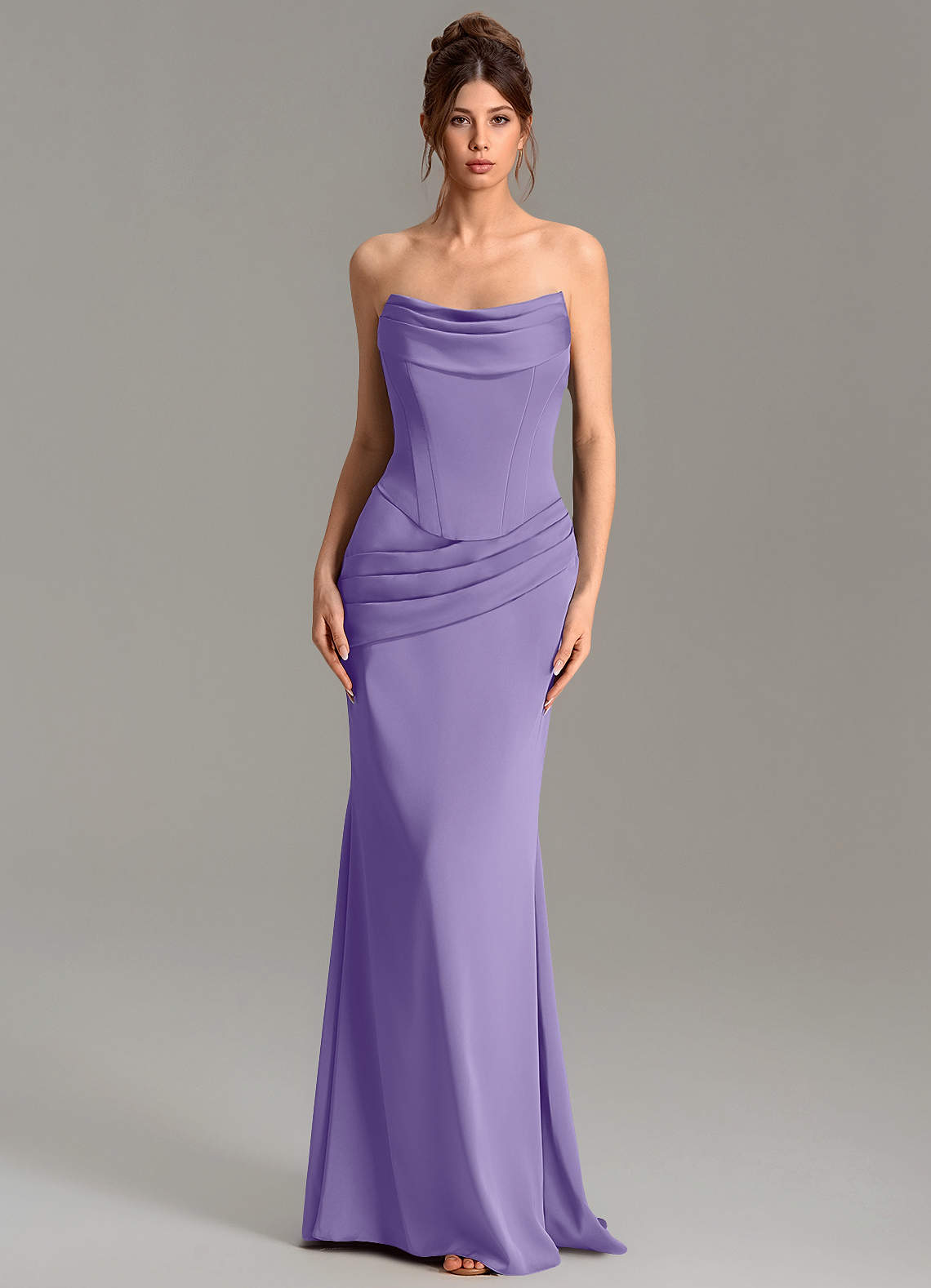 Adrienne Mermaid Cowl-Neck Stretch Satin Bridesmaid Dress in Tahiti