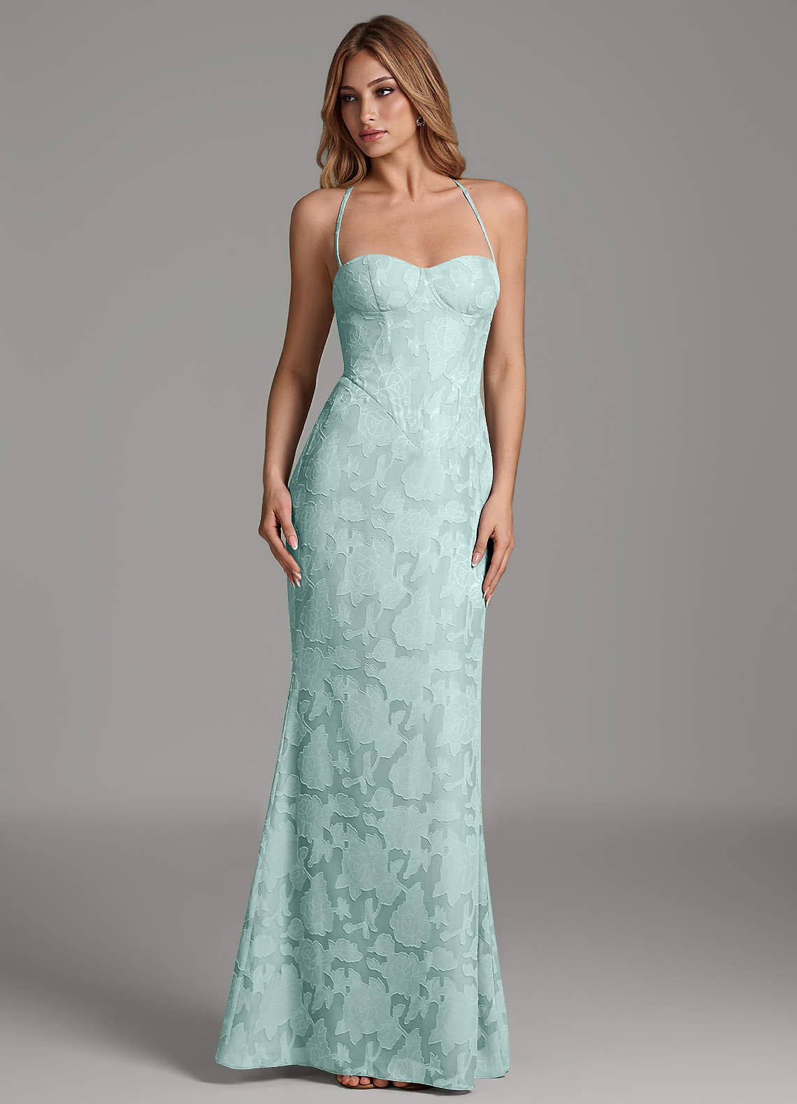 Dara Mermaid Sweetheart Floral Burnout Bridesmaid Dress in Mist