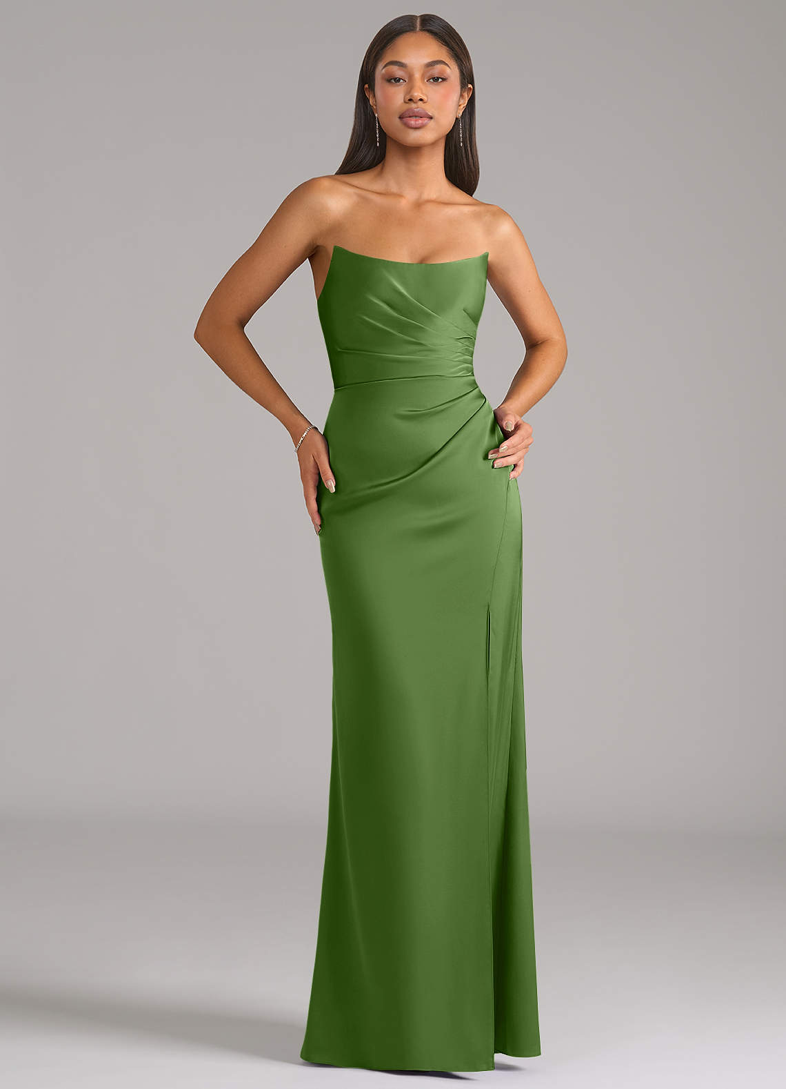 Marla Sheath Strapless Stretch Satin Bridesmaid Dress in Basil