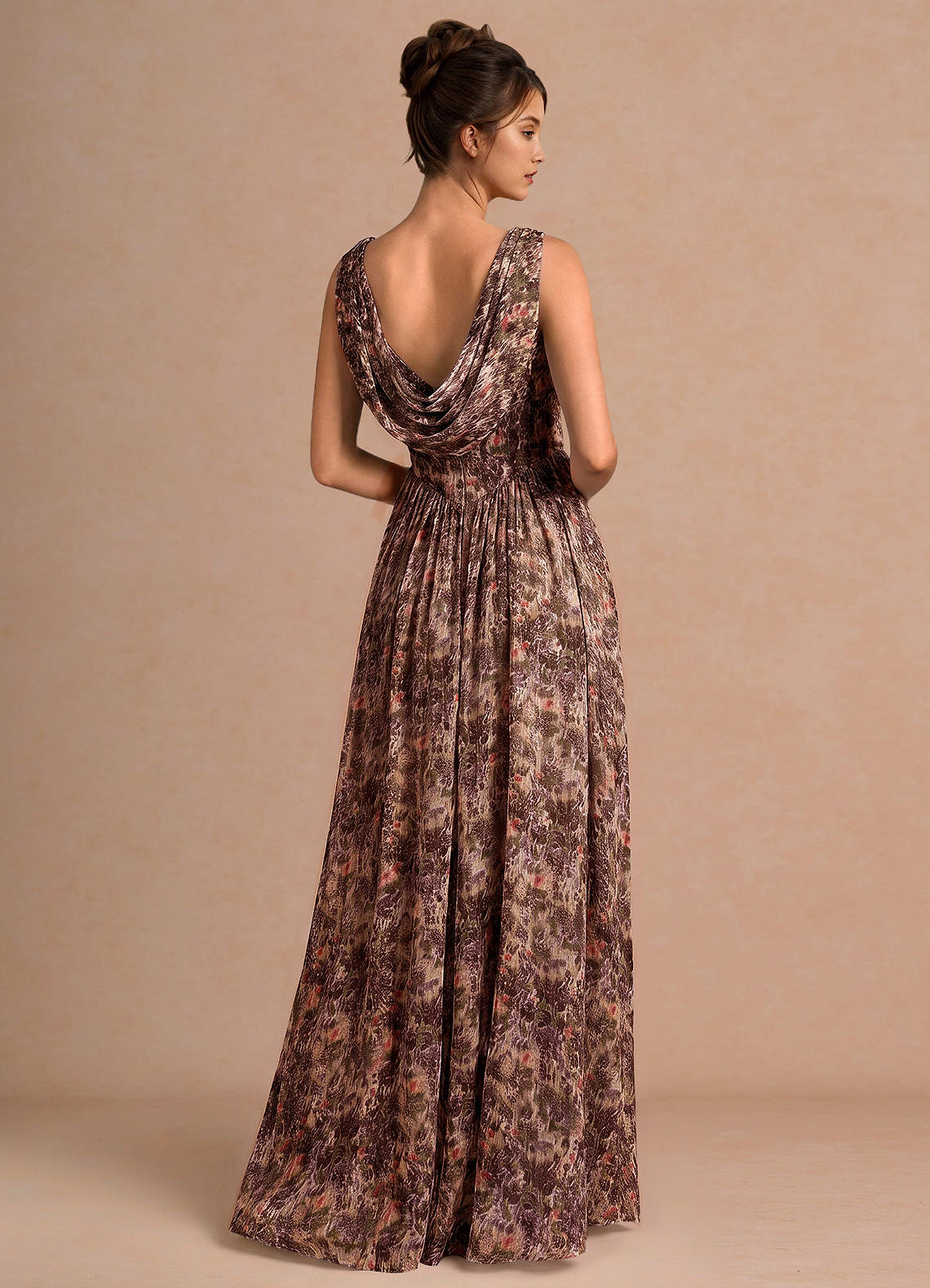Aurore A-Line Cowl-Neck Chiffon Wedding Guest Dress in Truffle