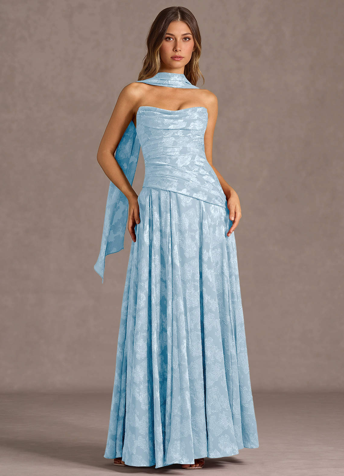 Gabriela A-Line Corset Fil Coupé Wedding Guest Dress in Powder Blue