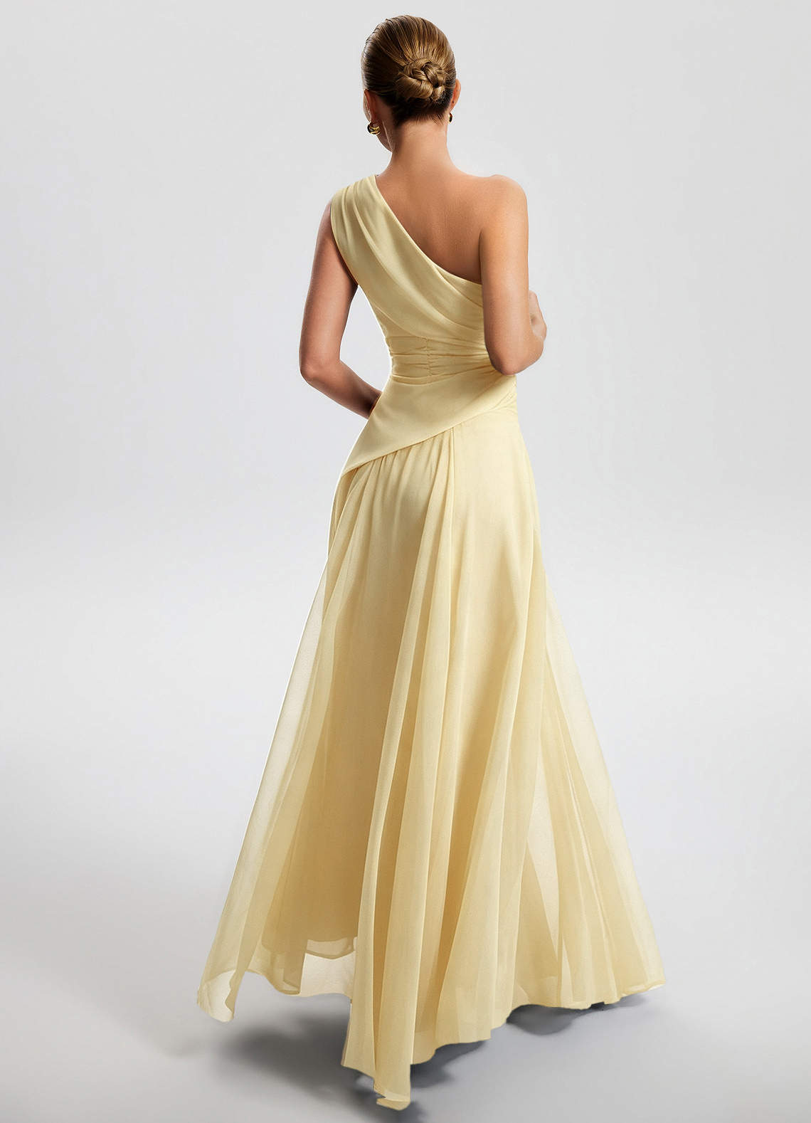 Sylvaine A-Line One-Shoulder Chiffon Wedding Guest Dress in Lemon Sorbet