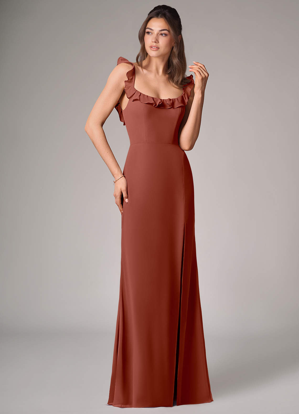 Callie Mermaid Scoop-Neck Chiffon Bridesmaid Dress in Auburn