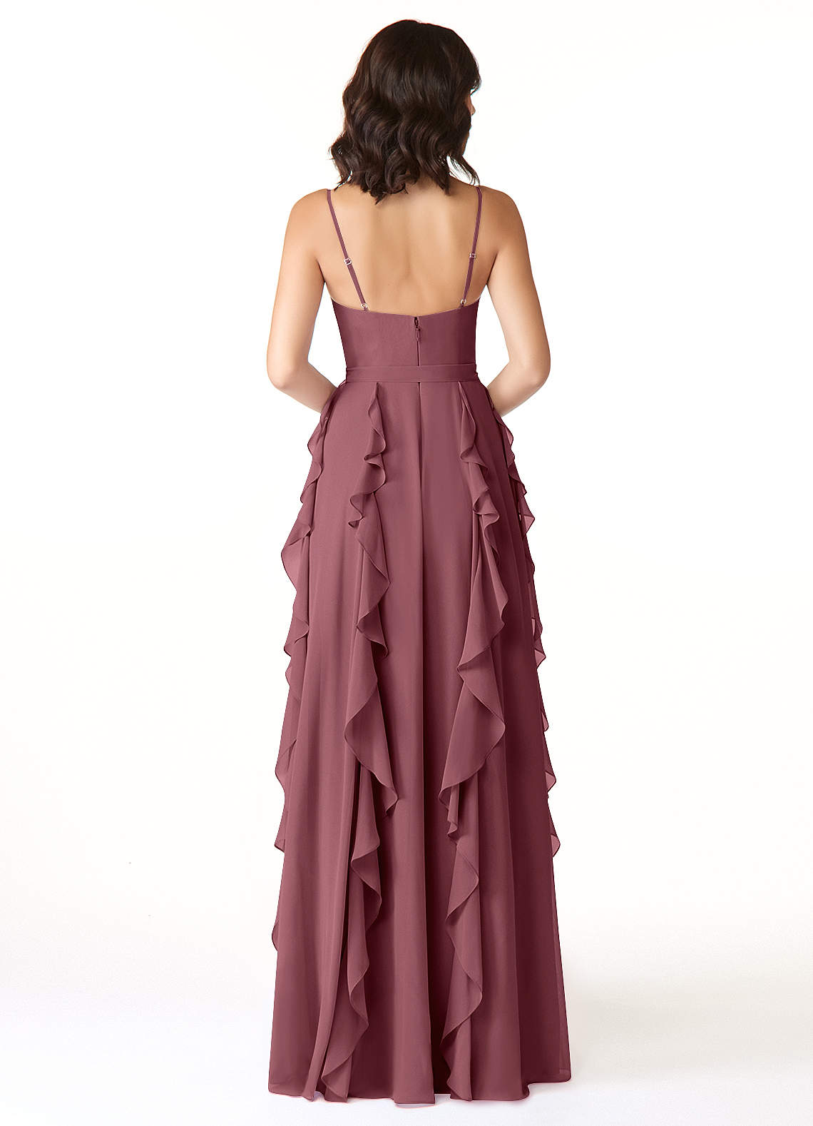 Peyton A-Line V-Neck Chiffon Bridesmaid Dress in Desert Rose