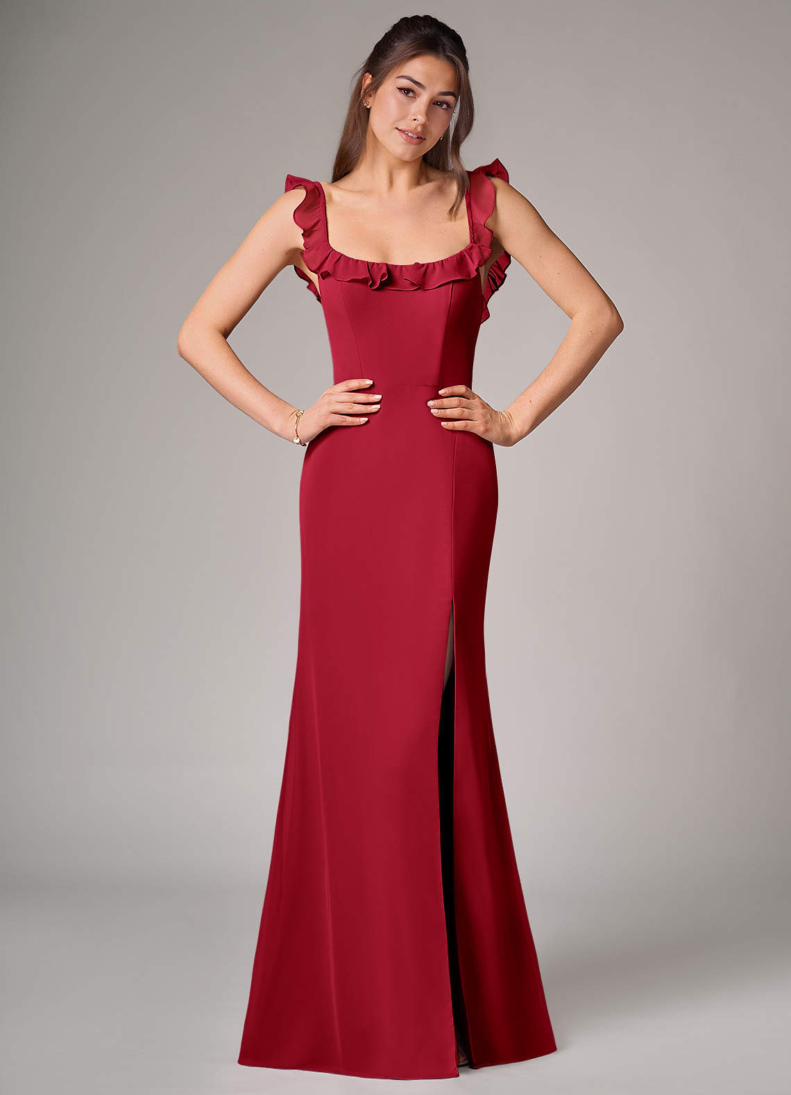 Callie Mermaid Scoop-Neck Chiffon Bridesmaid Dress in Scarlet