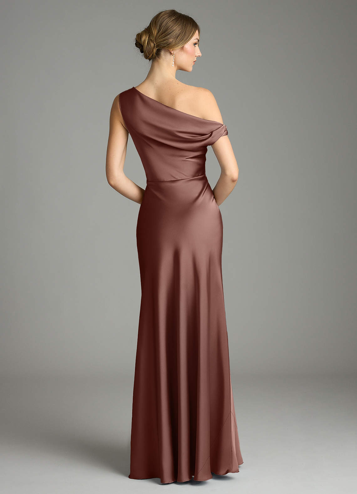 Emerson Mermaid One-Shoulder Stretch Satin Bridesmaid Dress in Espresso