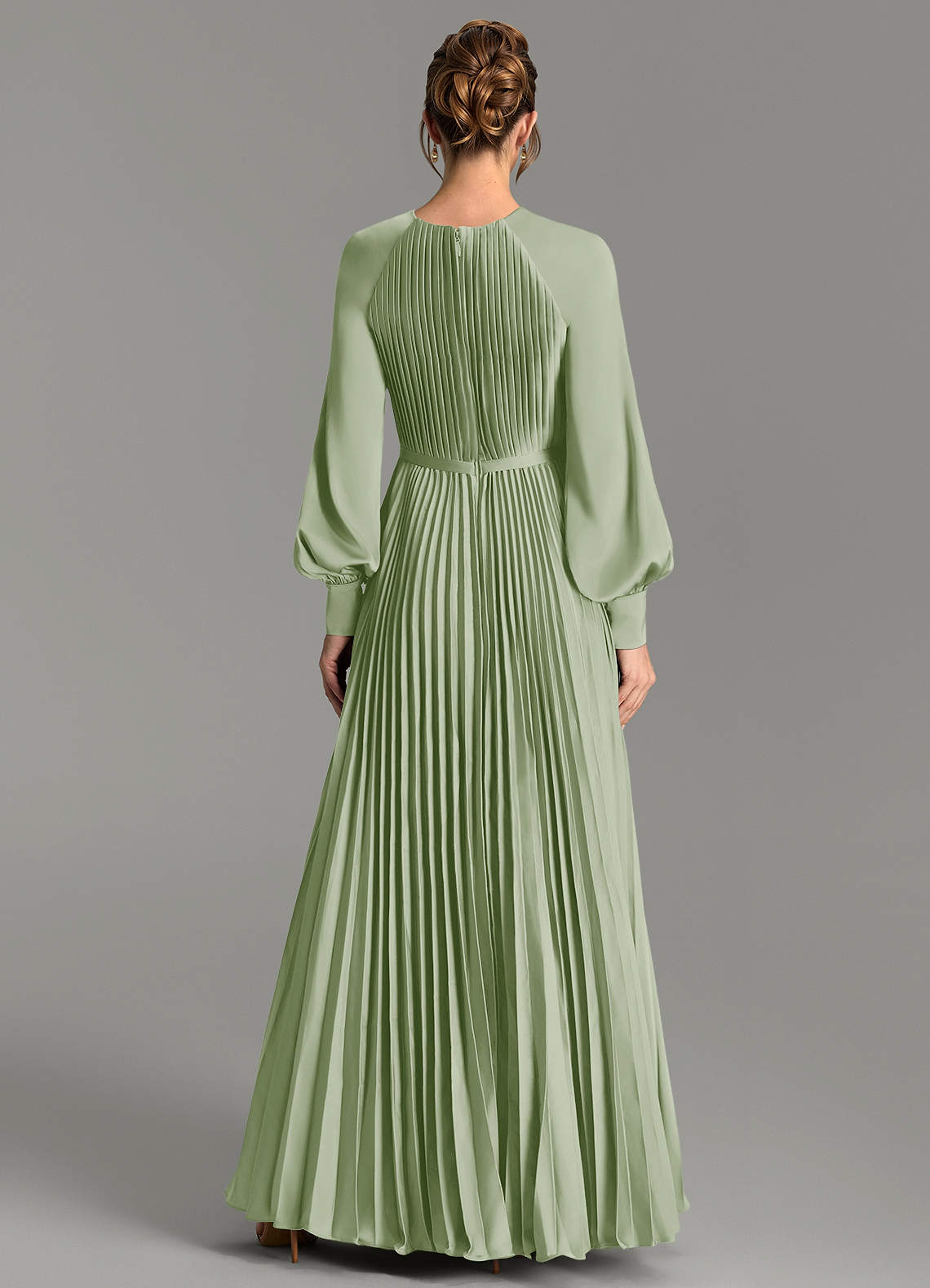 Grayson A-Line Scoop-Neck Stretch Satin Bridesmaid Dress in Dusty Sage