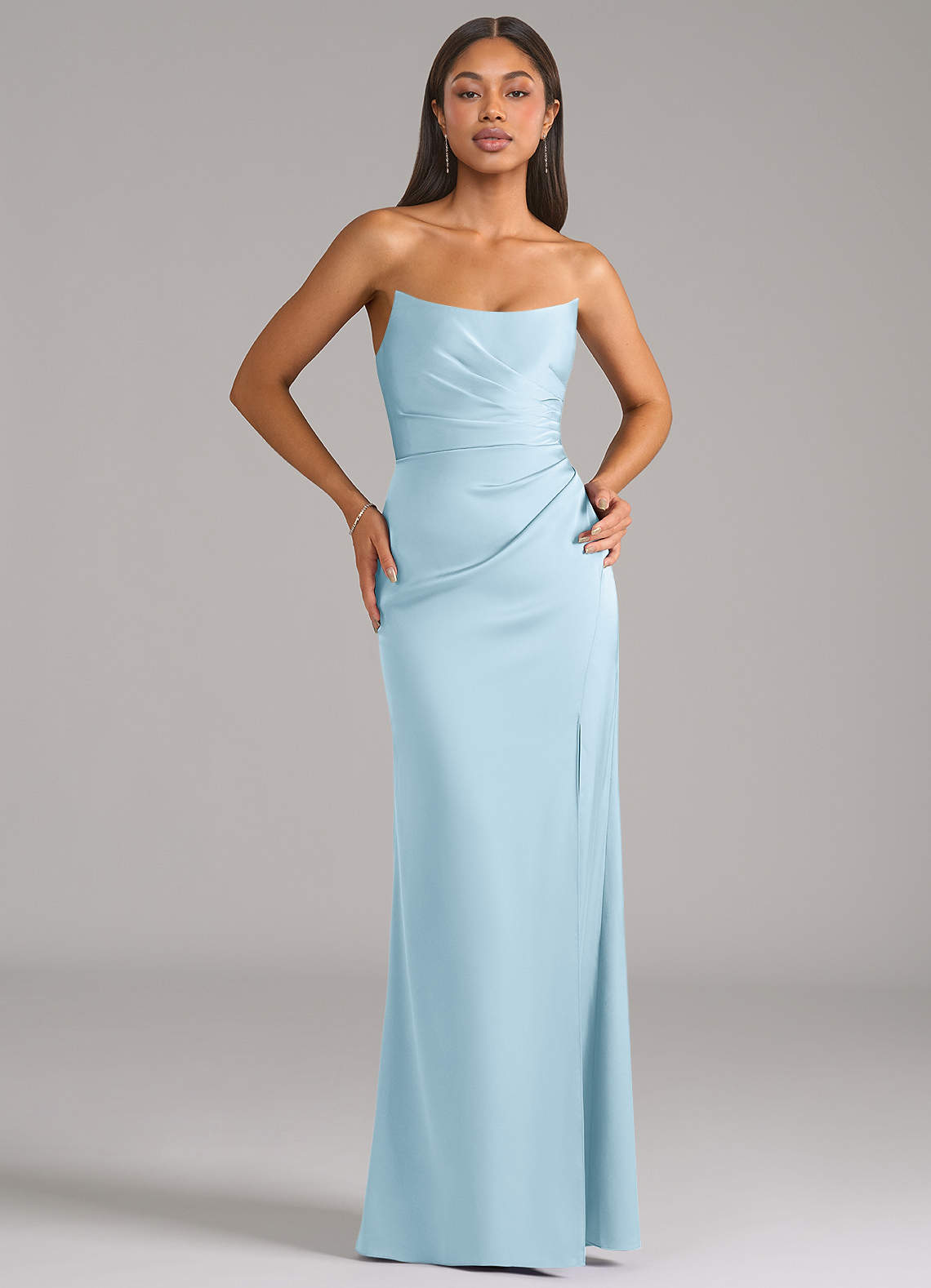 Marla Sheath Strapless Stretch Satin Bridesmaid Dress in Sky Blue