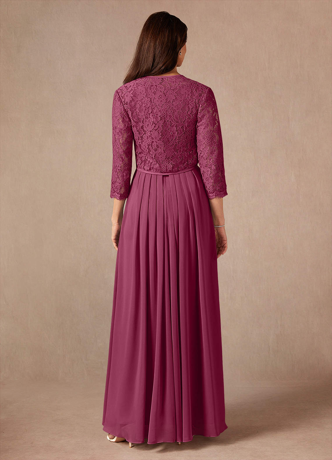 Ainsling A-Line Square-Neck Chiffon and Lace Mother of the Bride Dress in Mulberry