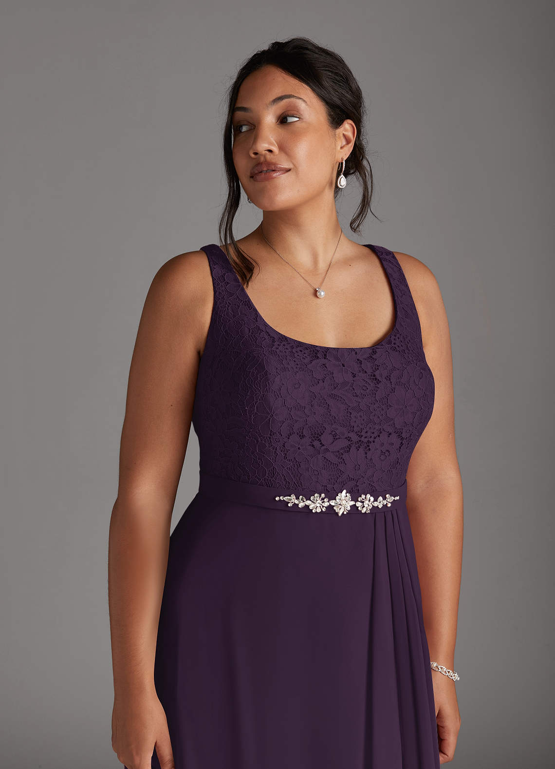Ainsling A-Line Square-Neck Chiffon and Lace Mother of the Bride Dress