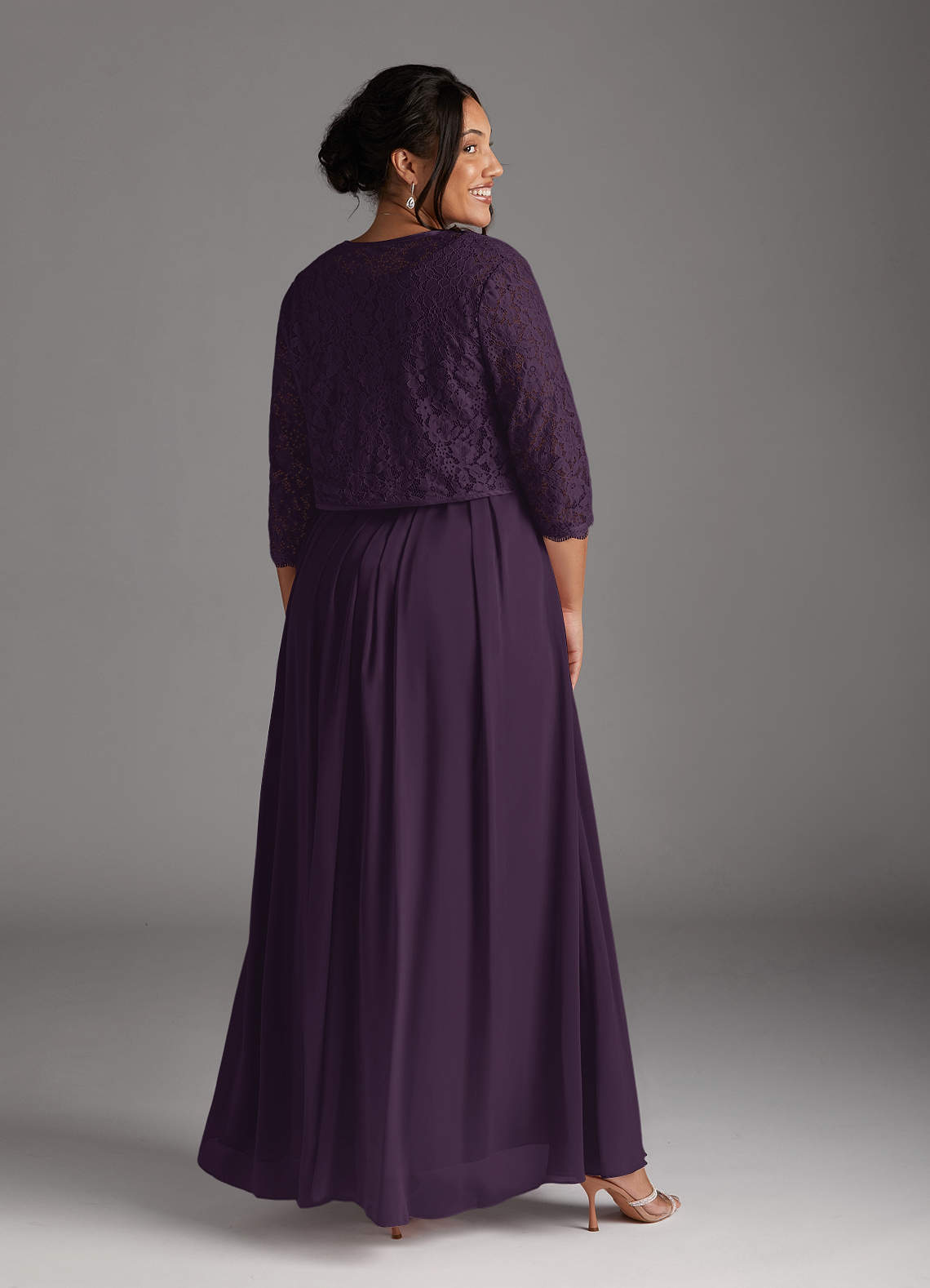 Ainsling A-Line Square-Neck Chiffon and Lace Mother of the Bride Dress